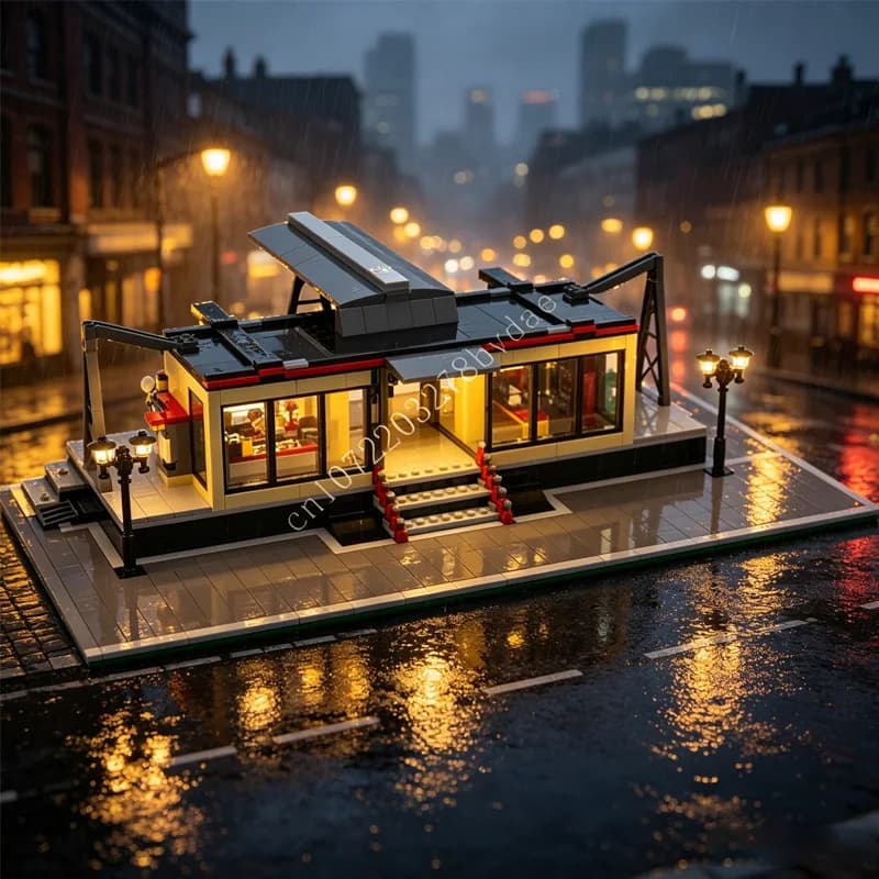 1081PCS Modular Train Station Expanded MOC Creative street view Model Building Blocks Architecture DIY Education Assembly Toys