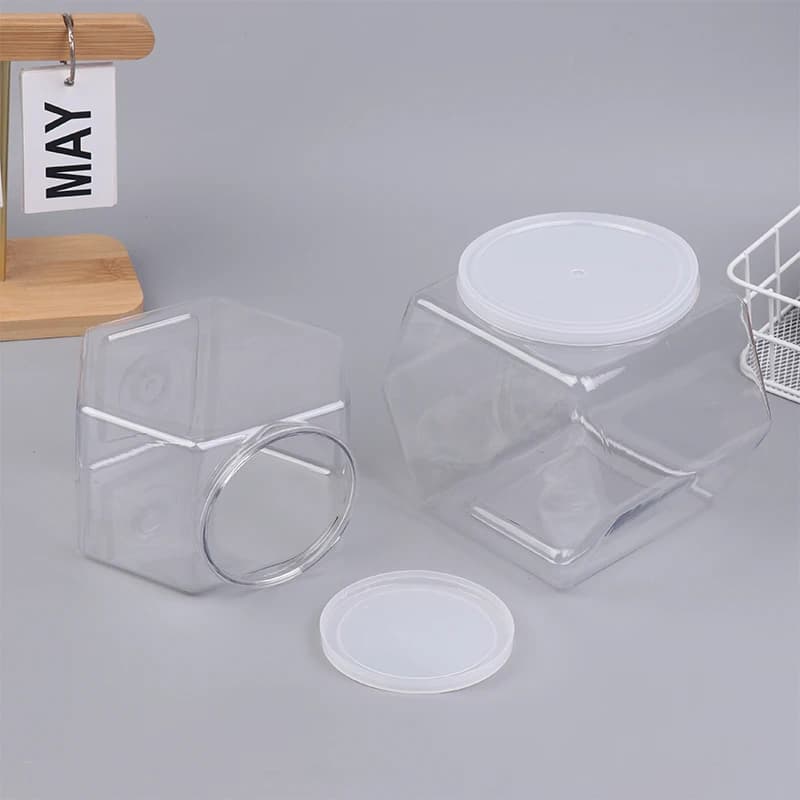 850-2150ml Transparent Hexagonal Candy Cookie Jar Plastic Packaging Jar Sealed With Lid Food Storage Container Kitchen Supplies