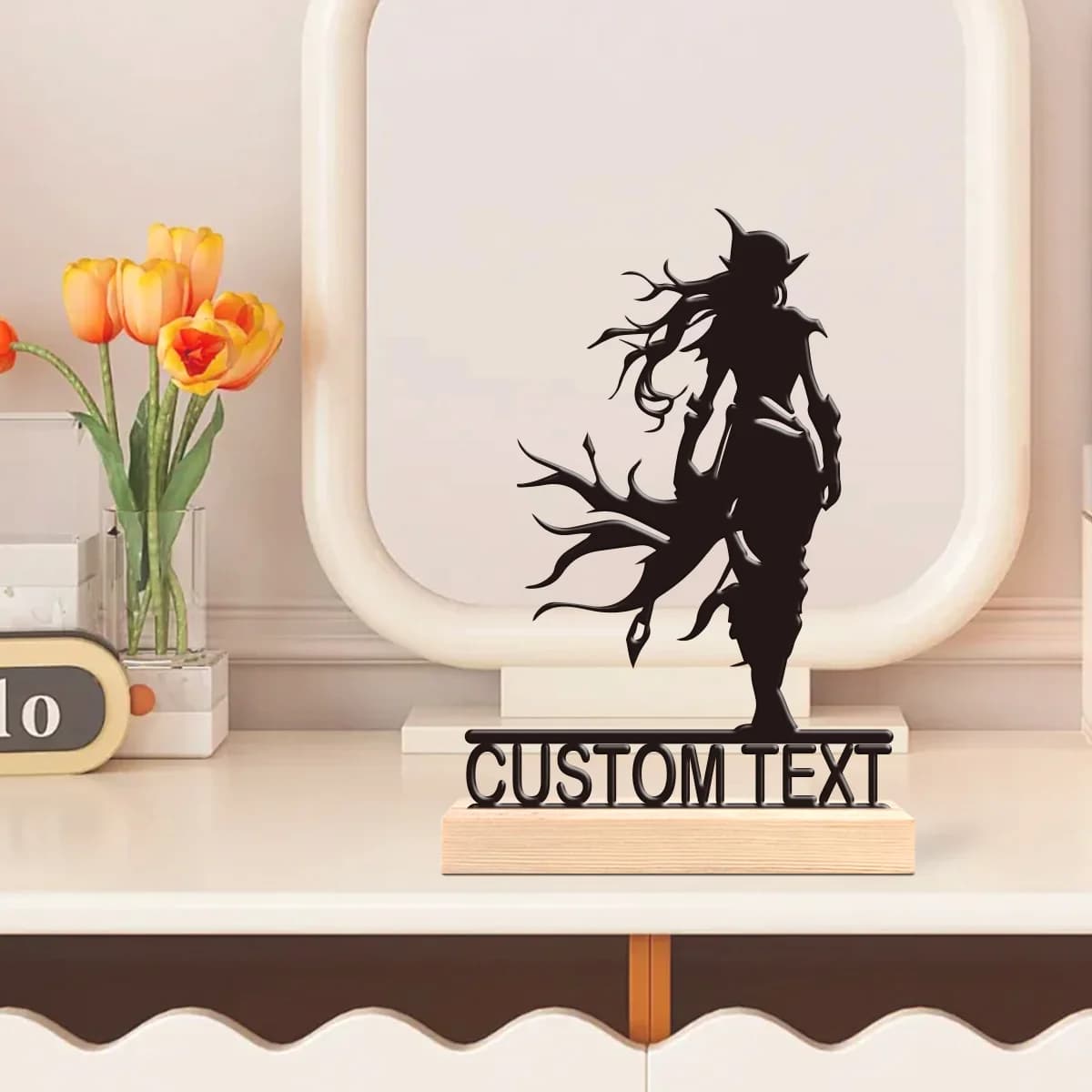 1pc Metal Art Desktop Decoration Customizable Content With Wooden Base Holiday Gifts for Family and Friends