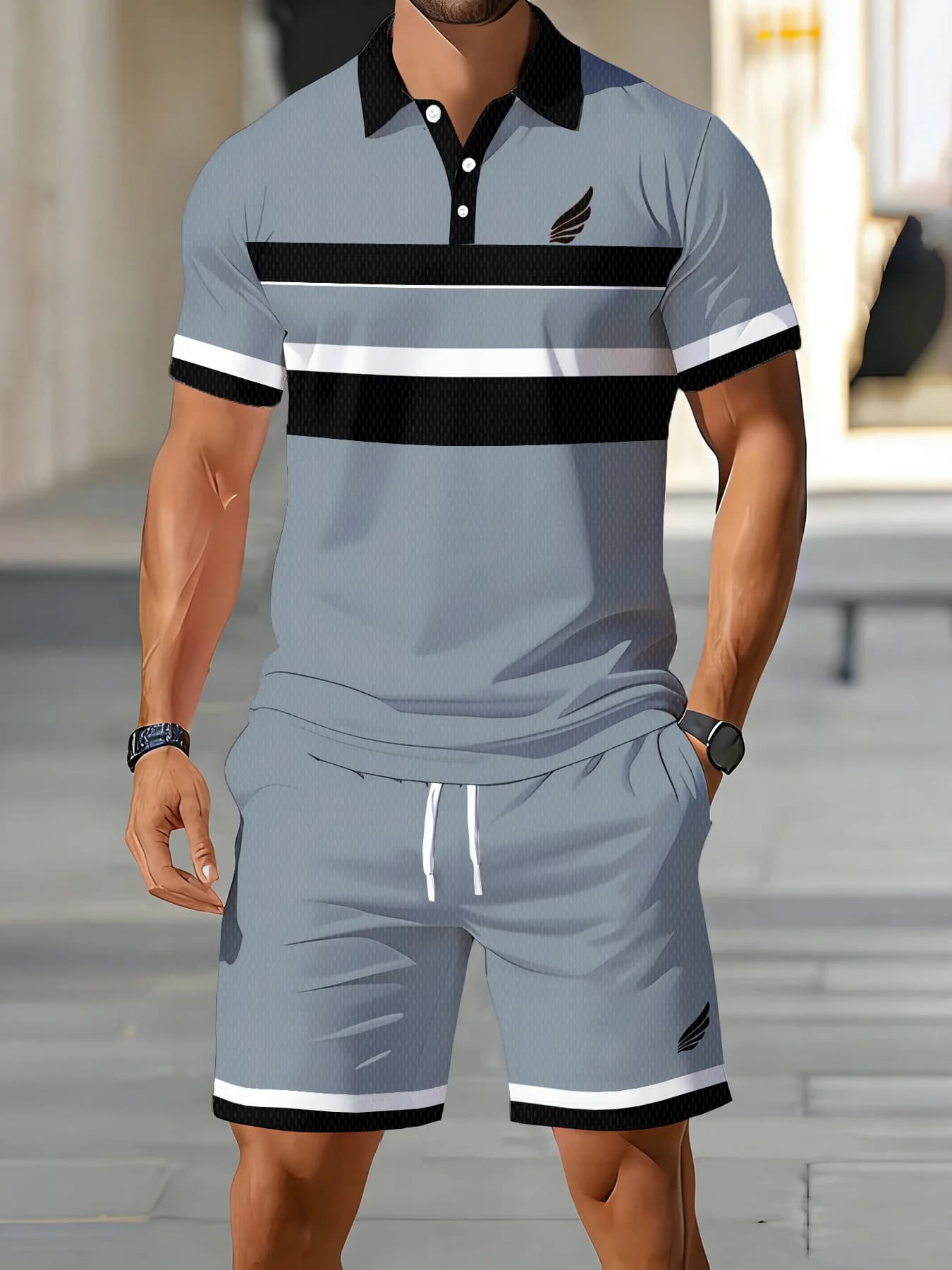 2026 Summer Men's Polo Shirt Set - 3D Printed Design Breathable Lightweight Comfortable Fashionable Outdoor Men's Clothing