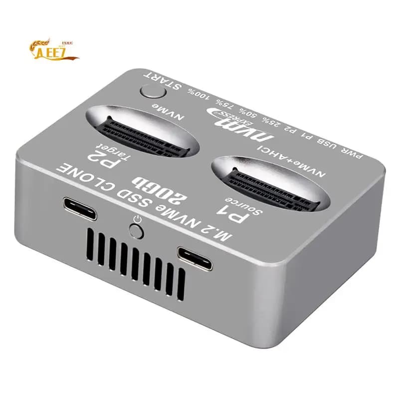 AEE7-Scatola per disco rigido esterno dual-bay Gen2x Custodia SSD M.2 da 20 Gbps Chiave M/B M Custodia per disco solido M.2 M.3 NVME PCI-E