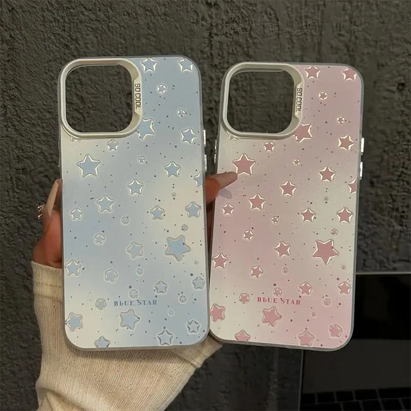 Cover Rigida per iPhone con Stelle Blu Rosa Sognanti - Compatibile con iPhone 17 Air, 17 Pro Max, 16, 15, 14, 13, 12, 11 Pro Max, Mini, XS Max, XS, XR, X