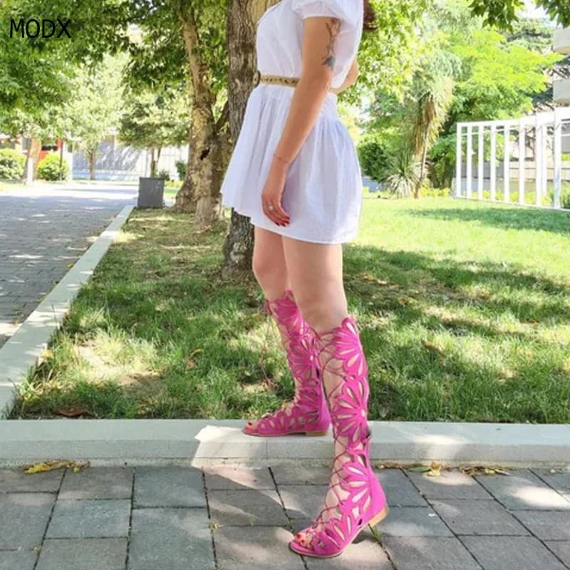 2026 Sandali da donna Nuovi sandali con lacci con cinturino incrociato Sandali da donna con cinturino piatto alla caviglia Scarpe estive stile romano Donna 44