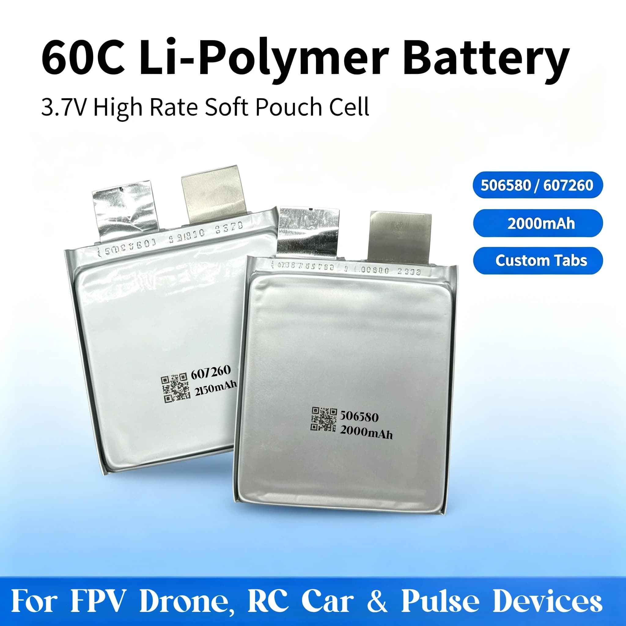 New 3.7V 2150mAh 607260 506860 High Rate Lithium 60C DIY 2S 3S 7.6V 11.4V Battery for Car Jump Starter Automobile Lgniter Drone