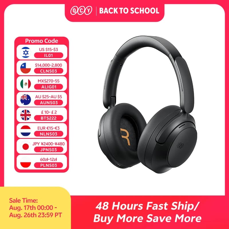 QCY H3S -56dB Adattivo ANC Over Ear Cuffia Hi-Res LDAC Suono spaziale Auricolare wireless Bluetooth 6.0 Doppio driver 102H Auricolare
