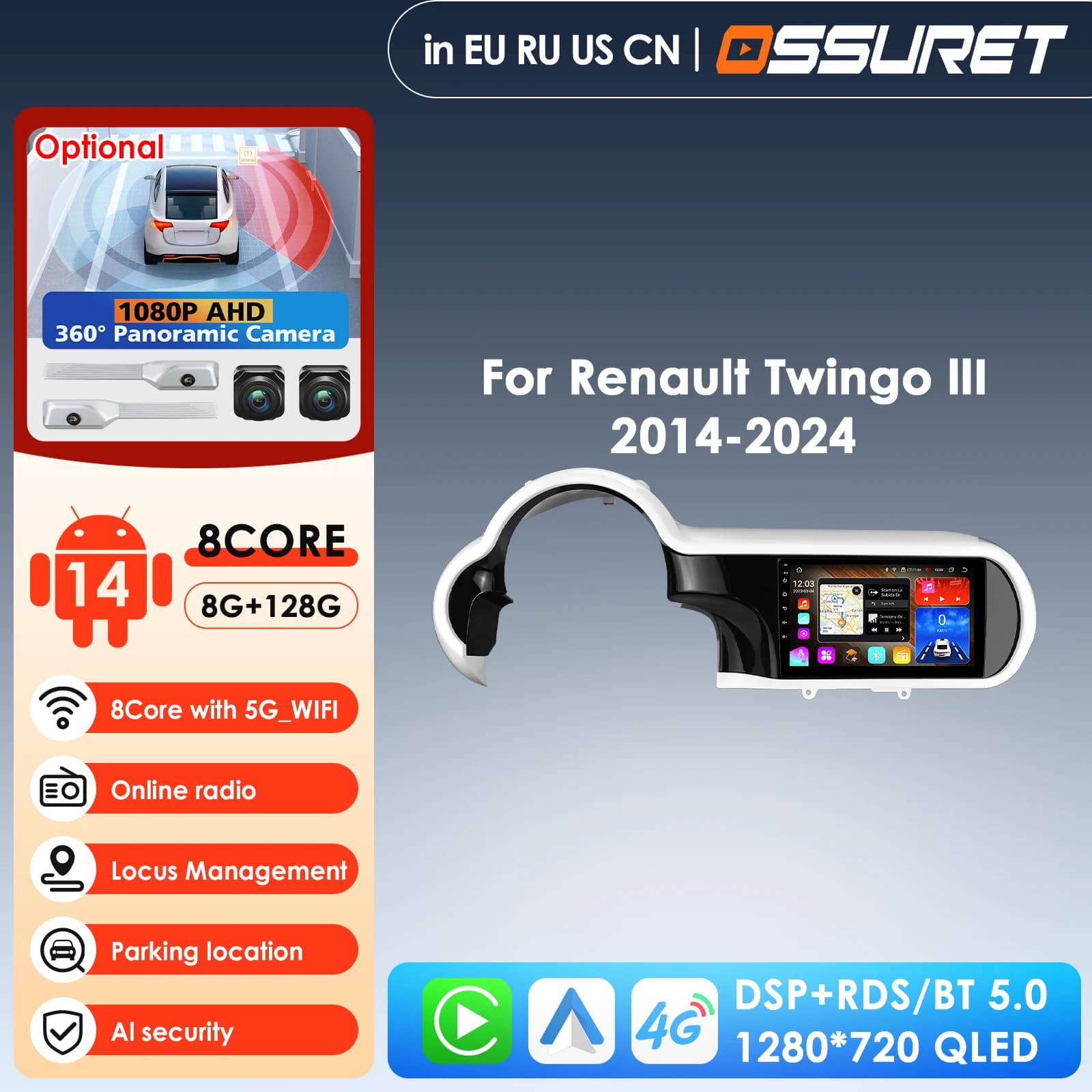 9inch 7862 8Core 360°Camera LTE CarPlay Android Auto Car Multimedia Player for Renault Twingo 3 2014-2024 GPS Stereo Head Unit