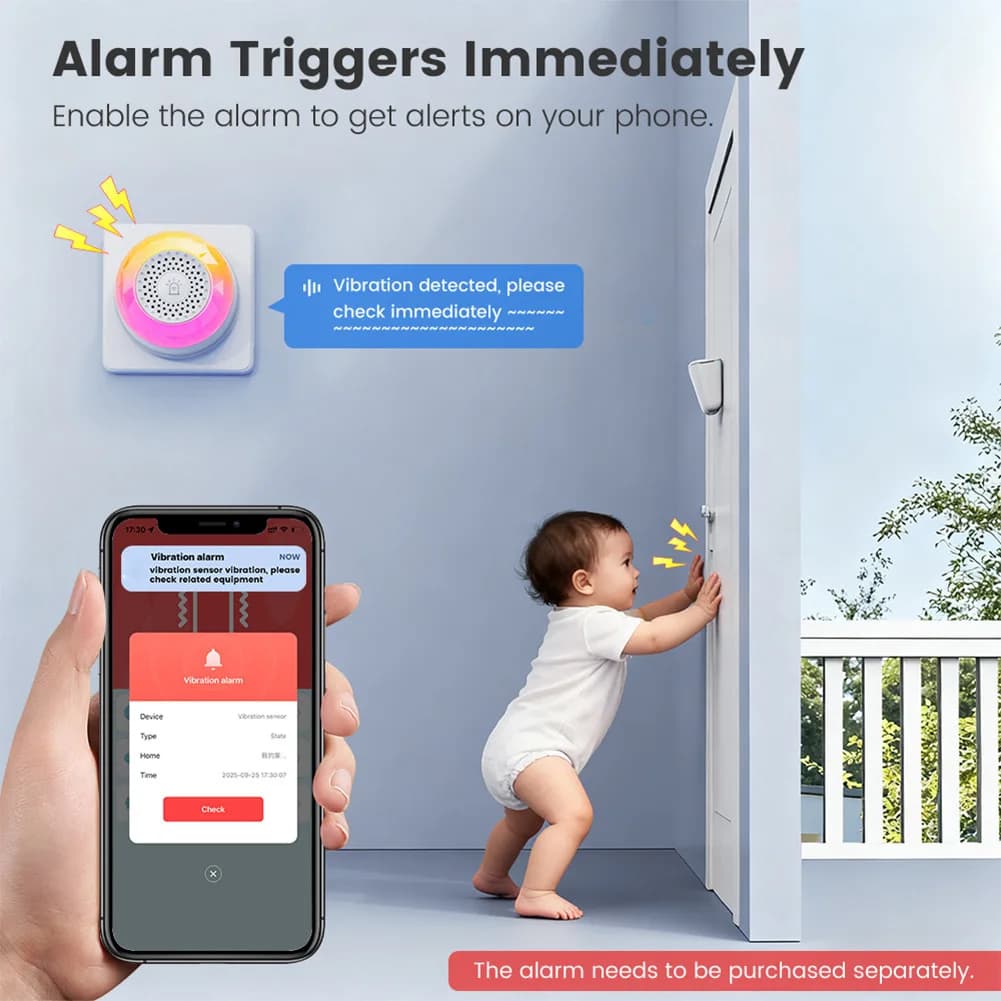 Sensore di vibrazione Zigbee, rilevatore wireless di rotture di vetro, allarme 3 in 1 per finestre, impermeabile e antipolvere