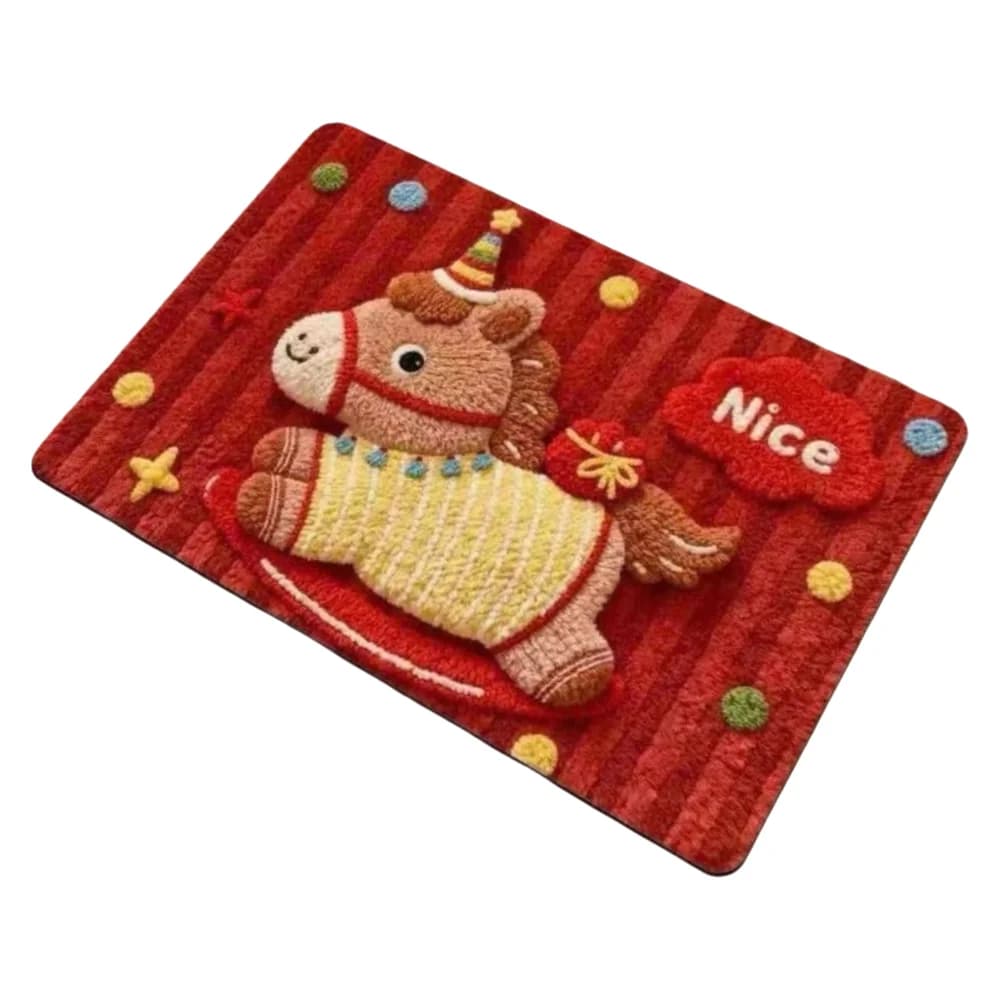 Nuovo tappetino per porta con motivo a cavallo per Capodanno, tappeto rosso per porta, morbido tappetino antiscivolo per il bagno, decorazioni per la casa
