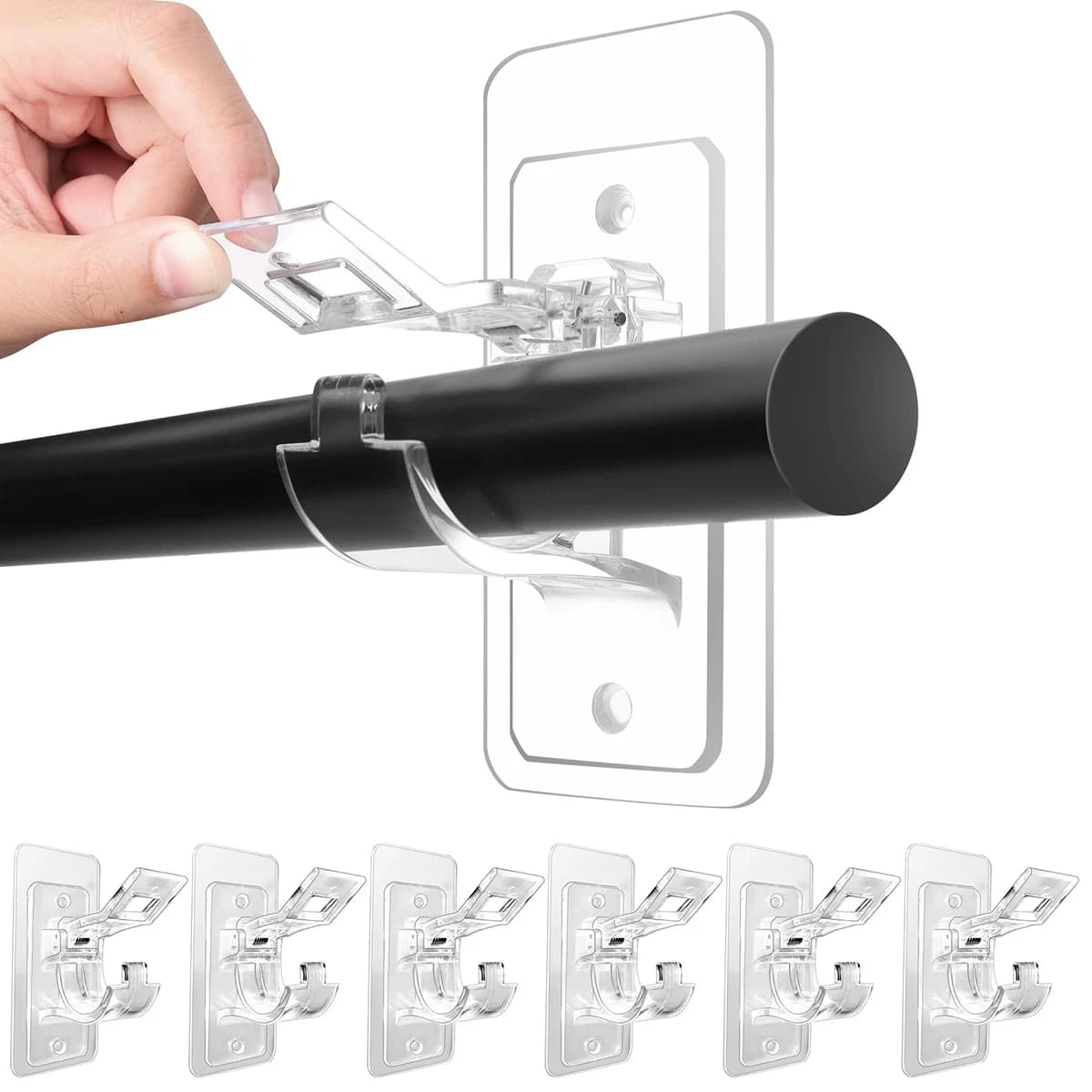 Clip per asta per tenda senza punzonatura Gancio per gancio Staffa per asta per tenda autoadesiva per uso domestico Clip di fissaggio per tenda da parete