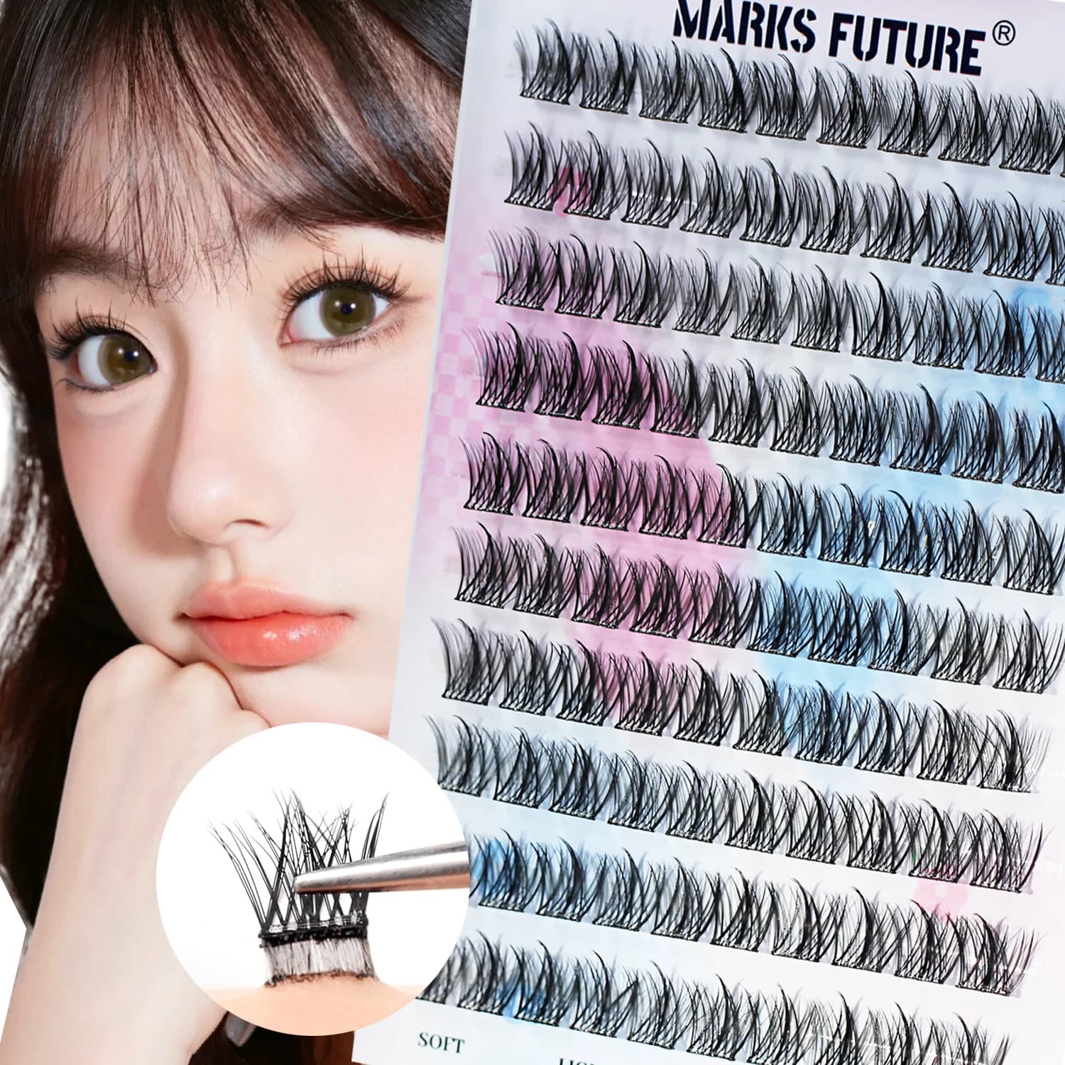 Reusable adhesive eyelashes 100 pieces Natural-looking fake lashes Manga Wispy Suitable for women Girls Eye Makeup Beginners Easy to apply Save time