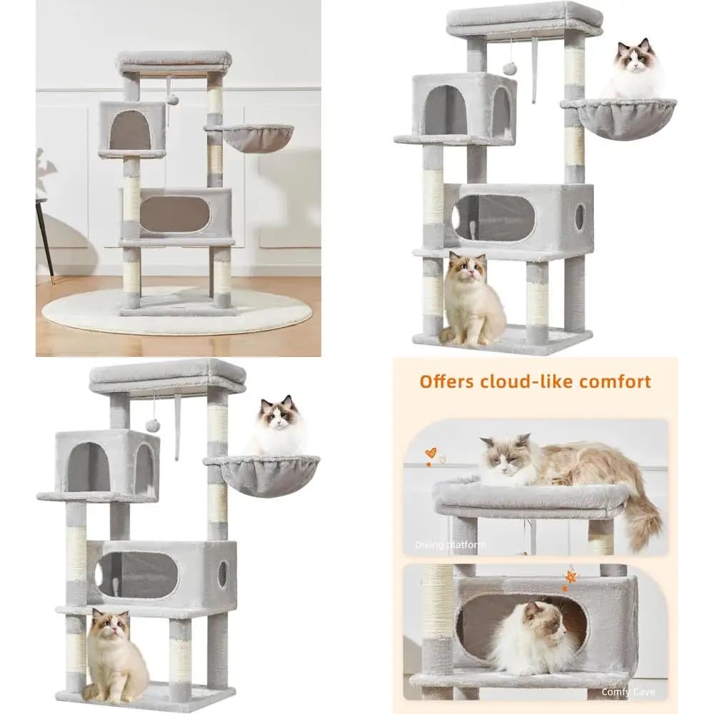 Albero per Gatti da Interno 49 Pollici con Cesti Sospesi Regolabili e Ampia Piattaforma, Grigio Chiaro
