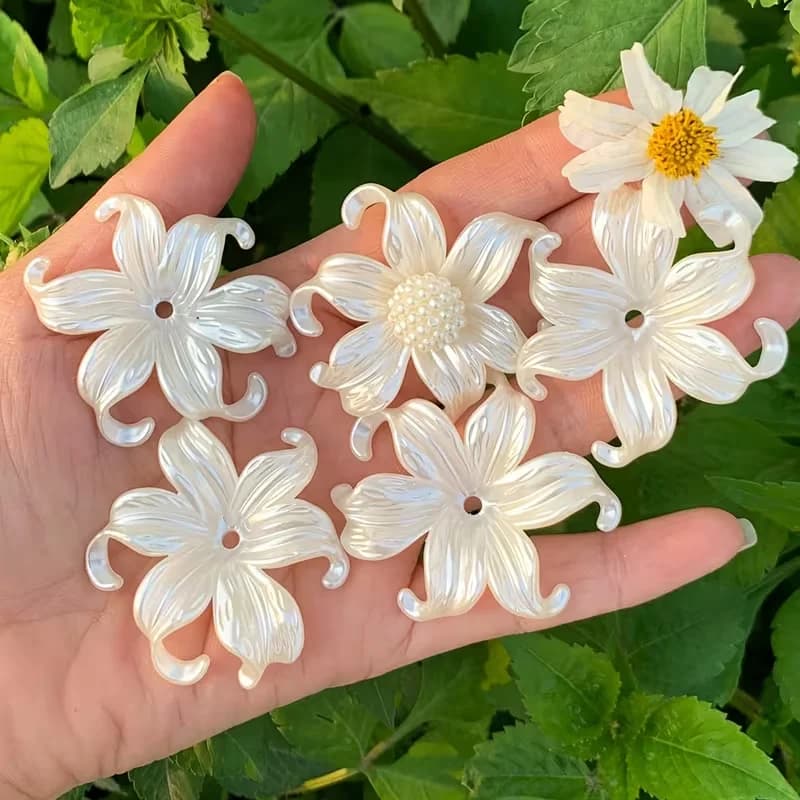 20 Pieces of Big Pearls Shaped Flower Iris White for Jewelry Creation, Hand-made Necklaces, Earrings, Keyrings