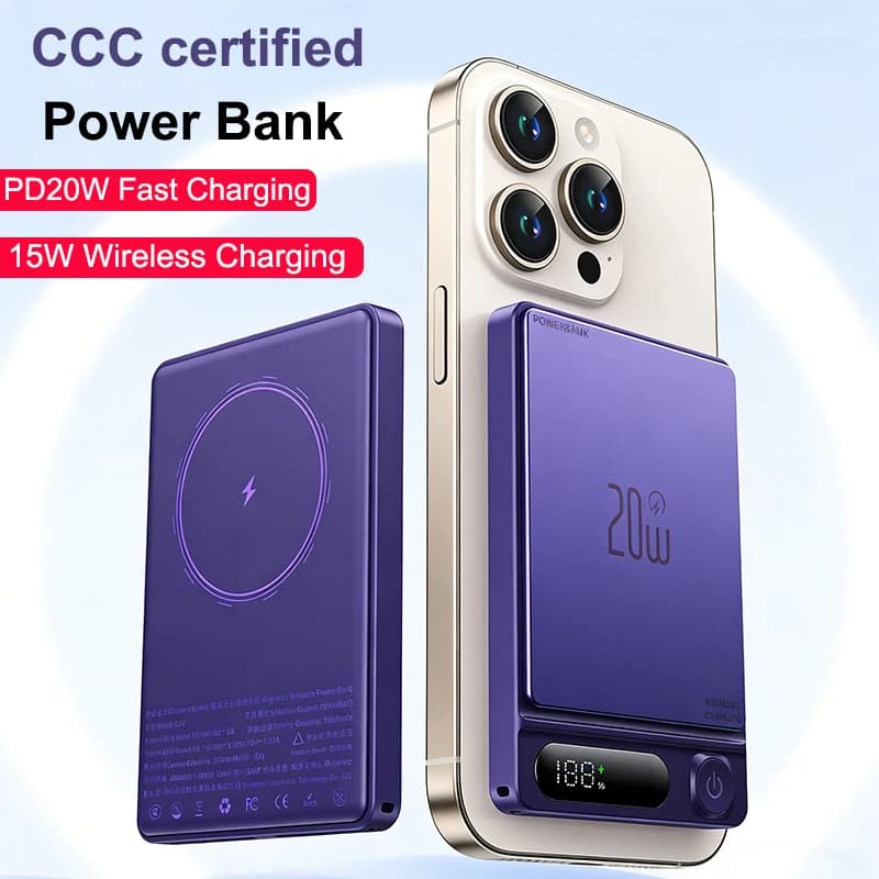 Power Bank Certificato CCC con Caricatore Wireless Magnetico Qi, Ricarica Rapida PD 20W per Magsafe, iPhone 17 16, Samsung, Xiaomi