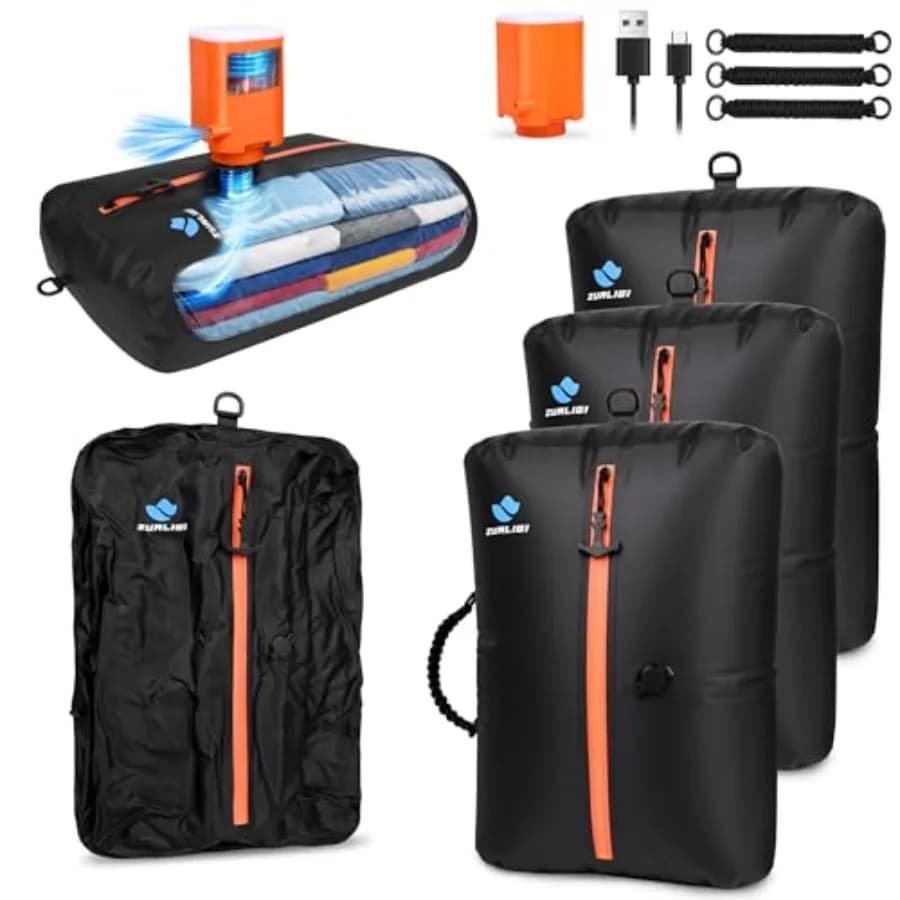 Sacchi Sottovuoto con Pompa per Viaggi, Cubi per Imballaggio Sottovuoto Impermeabili IPX8, Sacchi Riutilizzabili da 39L per Vestiti e Valigie