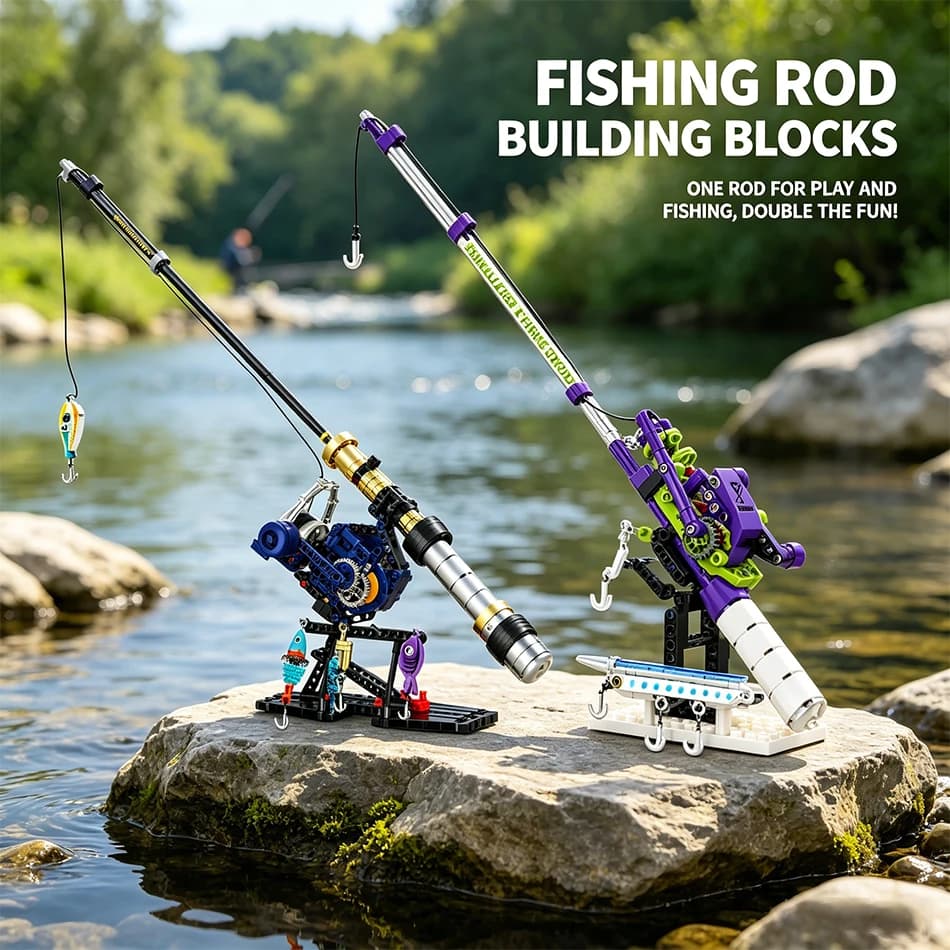 Creative Sea Lure Fishing Rod Spinning Reel Baitcaster Building Blocks Set Simulated Baitcast Gear Reel Tackle Bricks Toys Gifts