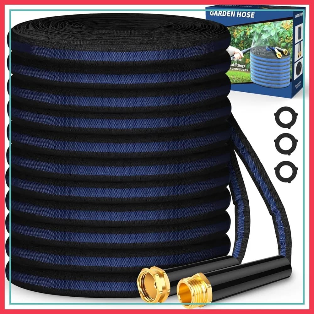 Tubo da Giardino Leggero 30m, Non Espandibile, Connettori in Metallo Anti-Perdita, Anti-Piega e Anti-Groviglio, Tubo Flessibile 3/4 GHT per Giardino, Nero Blu Lago
