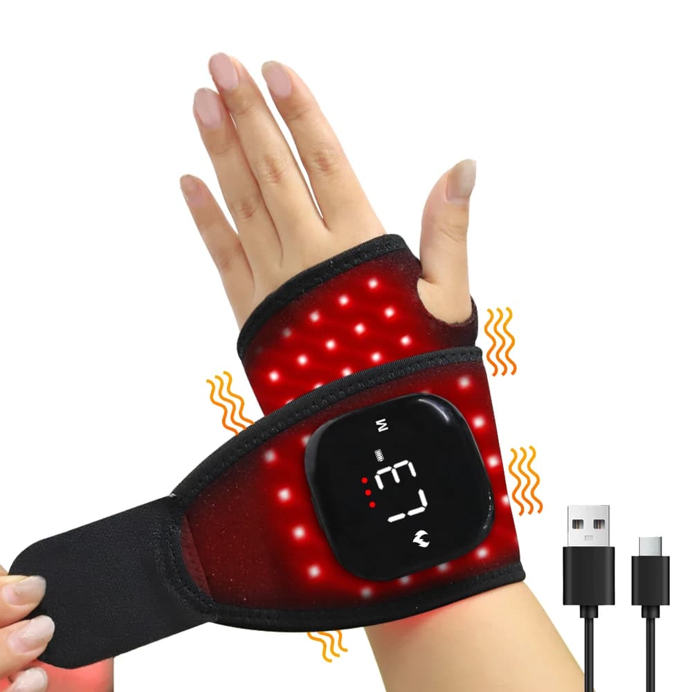 Tutore di supporto per polso a luce rossa senza fili personalizzato con massaggio riscaldante Indossabile per alleviare il dolore Fascia da polso per terapia della luce rossa