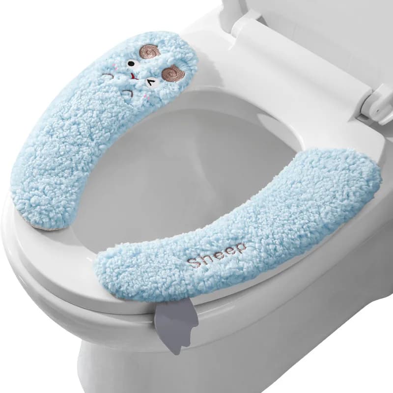 Coprisedile per WC sterile in peluche caldo addensato -1 paio, adesivo, adatto per tutte le stagioni, materiale in poliestere lavabile a mano