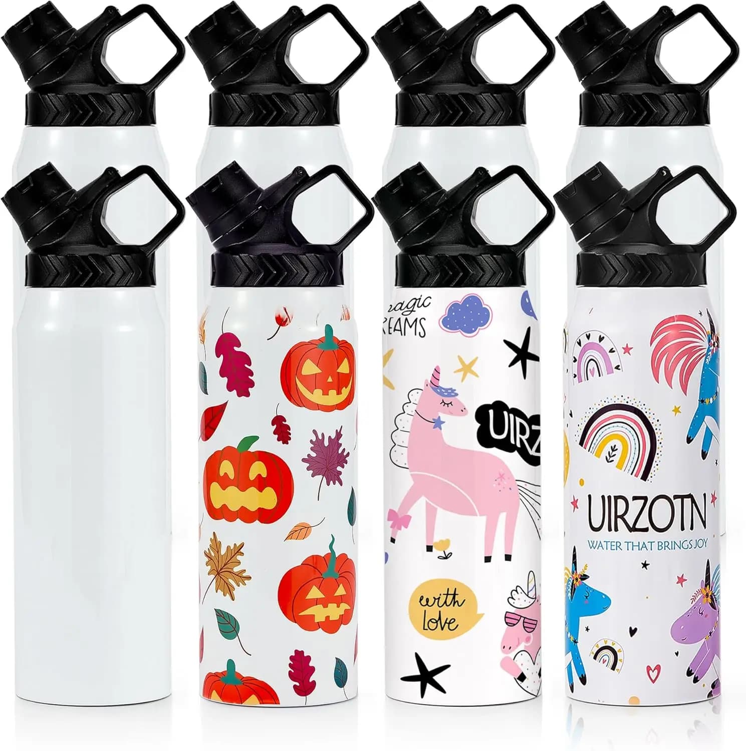 Set di 8 Bottiglie d'Acqua da 32oz per Sublimazione, Bicchieri Isolati in Acciaio Inox con Coperchio e Sottobicchiere