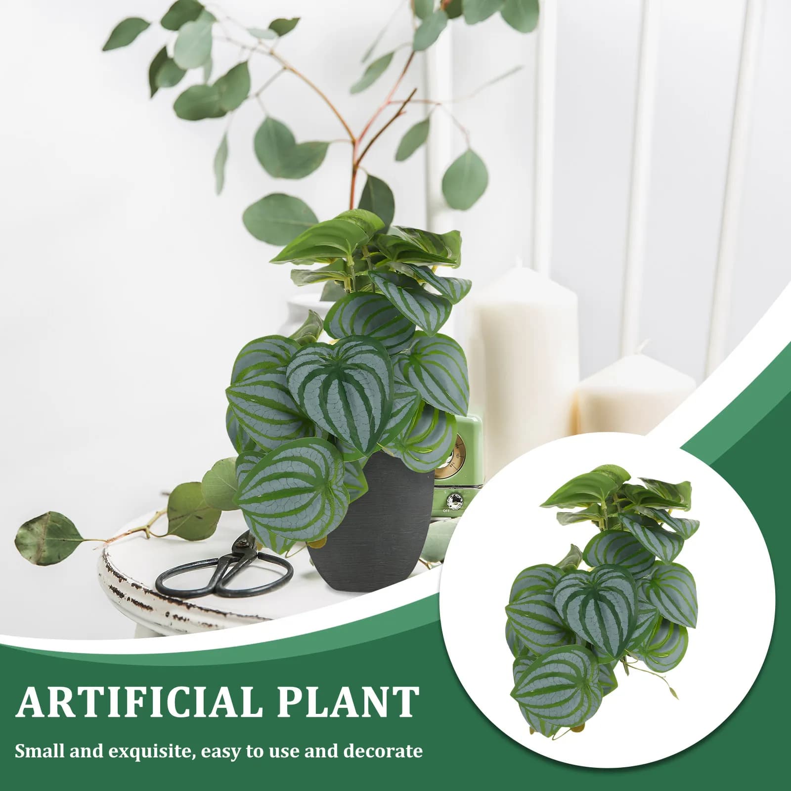 Artificial Plant Faux Mini Plastic Simulation Watermelon Leaves for Home Office Desktop Decor Realistic Greenery Decoration