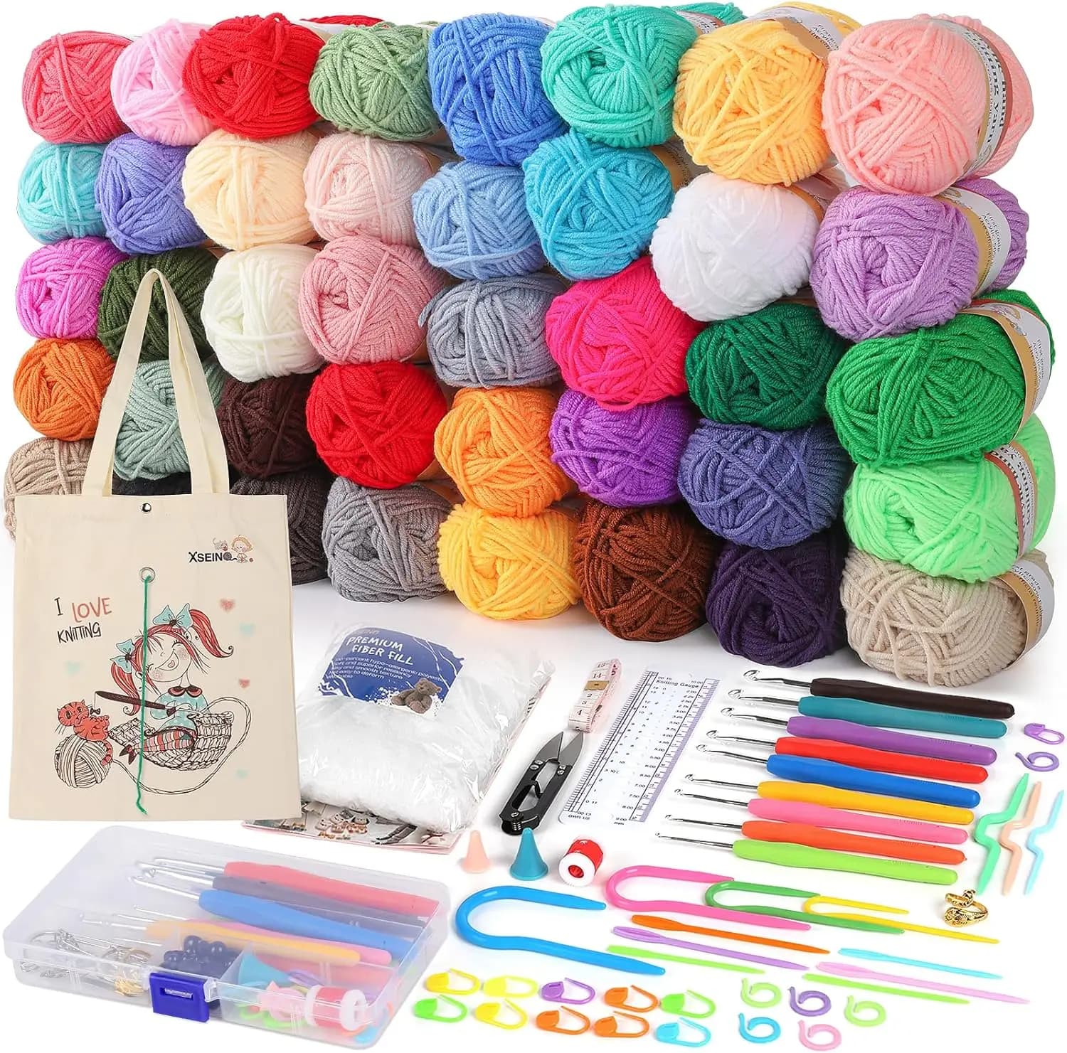 Kit per Uncinetto con 40 Colori di Filato e Uncinetti - Set Completo per Principianti con Tutorial Video e Borsa Portatile