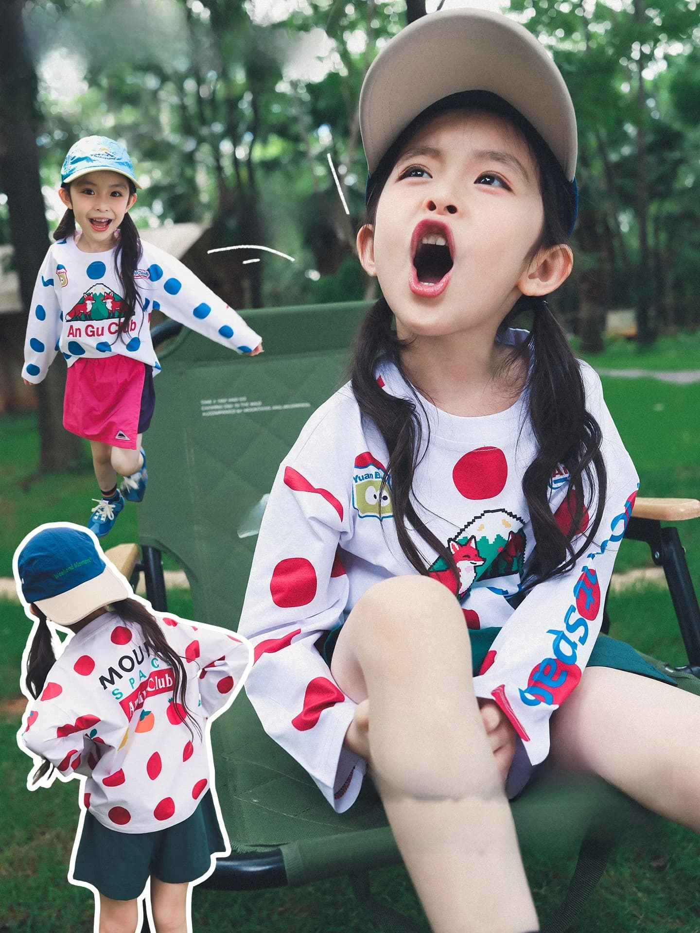 Outdoor Long Sleeve round Neck T-Shirt for Girls Polka Dot Contrast Color Children's Clothing Soft Comfortable Polyester Fiber