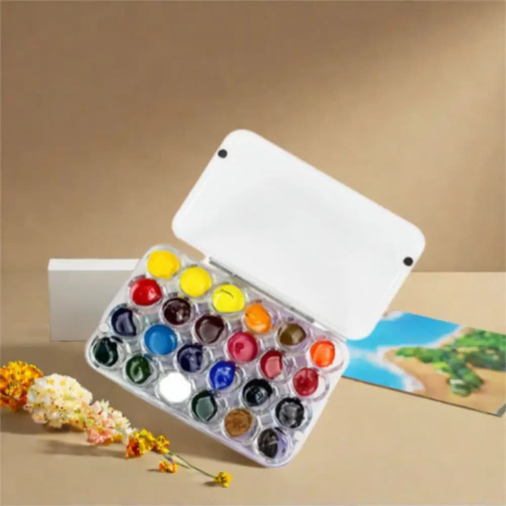 Portable 24 Grids Mini Watercolor Palette Transparent Acrylic Watercolor Paint Tray Empty Sealed Paint Box Travel