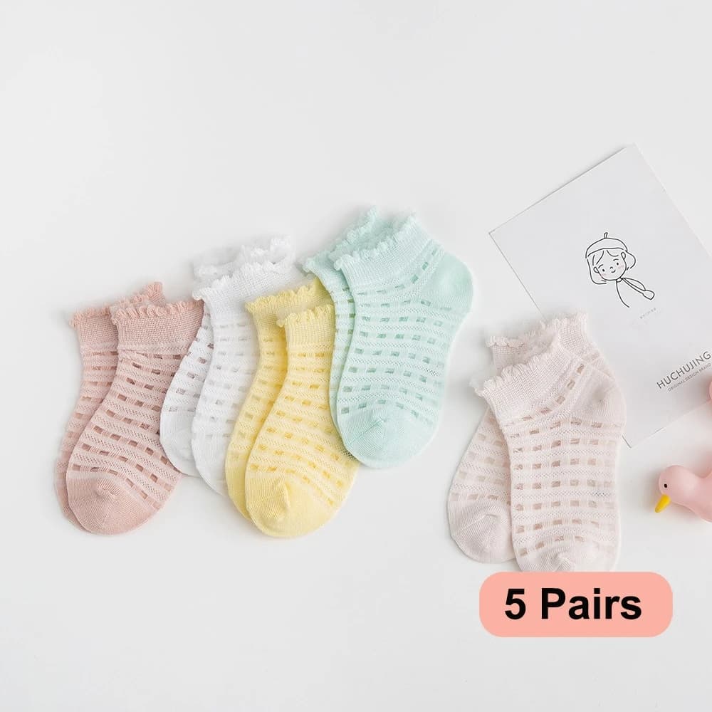 5 paia/lotto 2-9Y calzini per bambini estate cotone plaid sottili calzini per bambini solido colorato ragazze maglia carino neonato ragazzo calzini per bambini bambino