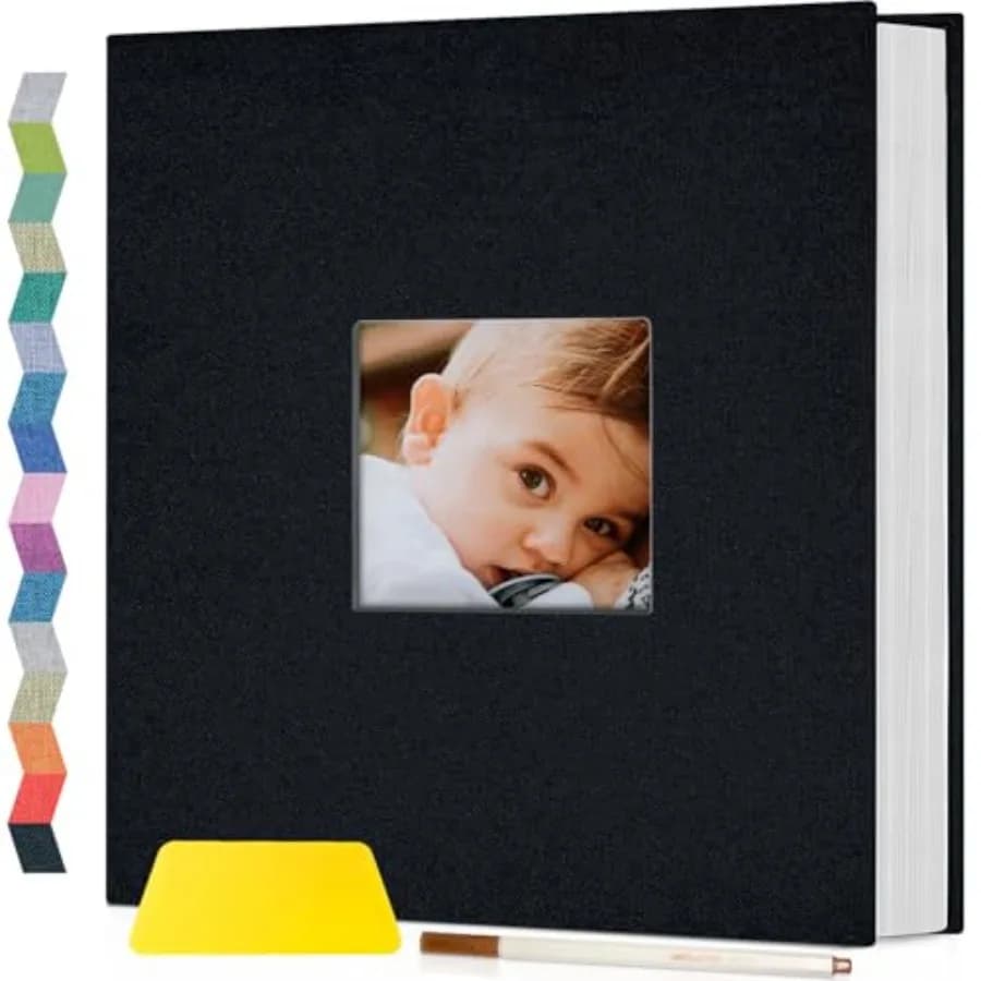 Photo Album Self Adhesive with Picture Display Window, 40 Pages DIY Scrapbooking Supplies Kit for 4x6 8x10 Picture, Linen Cover