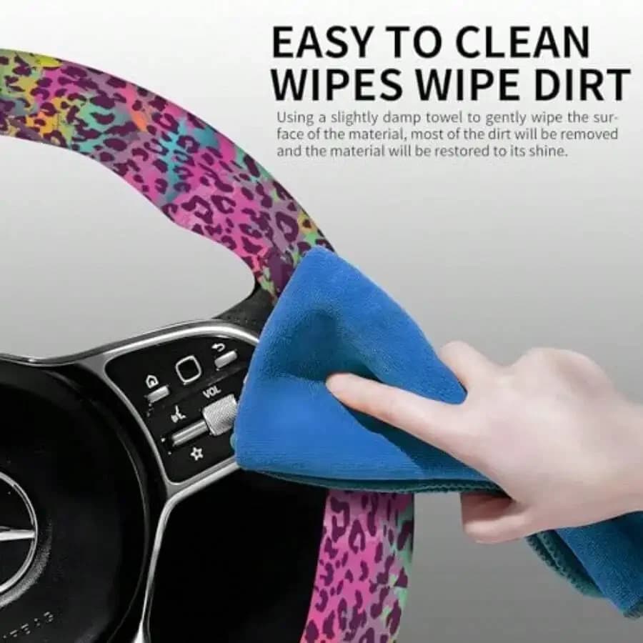 Elastic Steering Wheel Cover 15 Inch Non-Slip Breathable Neoprene Universal Car Accessory Colorful Leopard Print