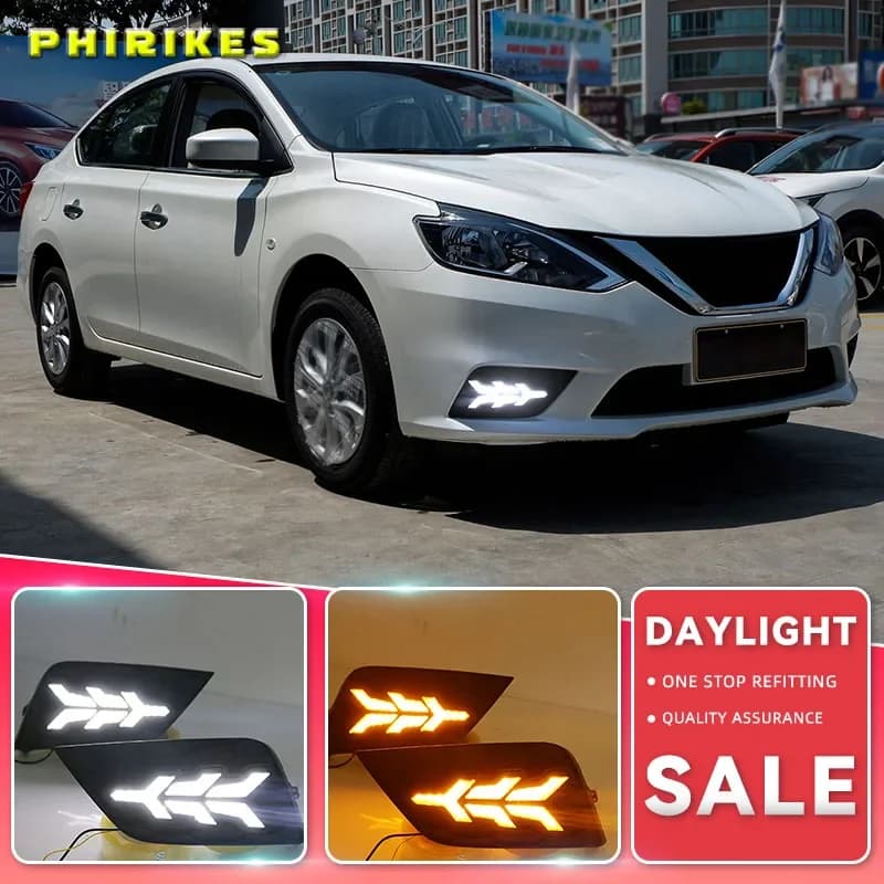 Luci Diurne a LED per Nissan Sylphy Sentra 2016-2018, con Indicatore di Direzione Giallo e Luce Notturna Blu, Interruttore Wireless