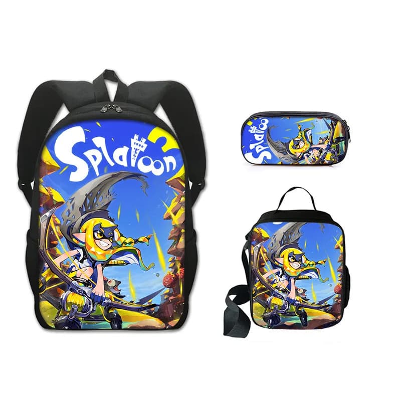 Spray Warrior Splatoon 3 backpack polyester backpack children's backpack shoulder bag pencil case three piece set
