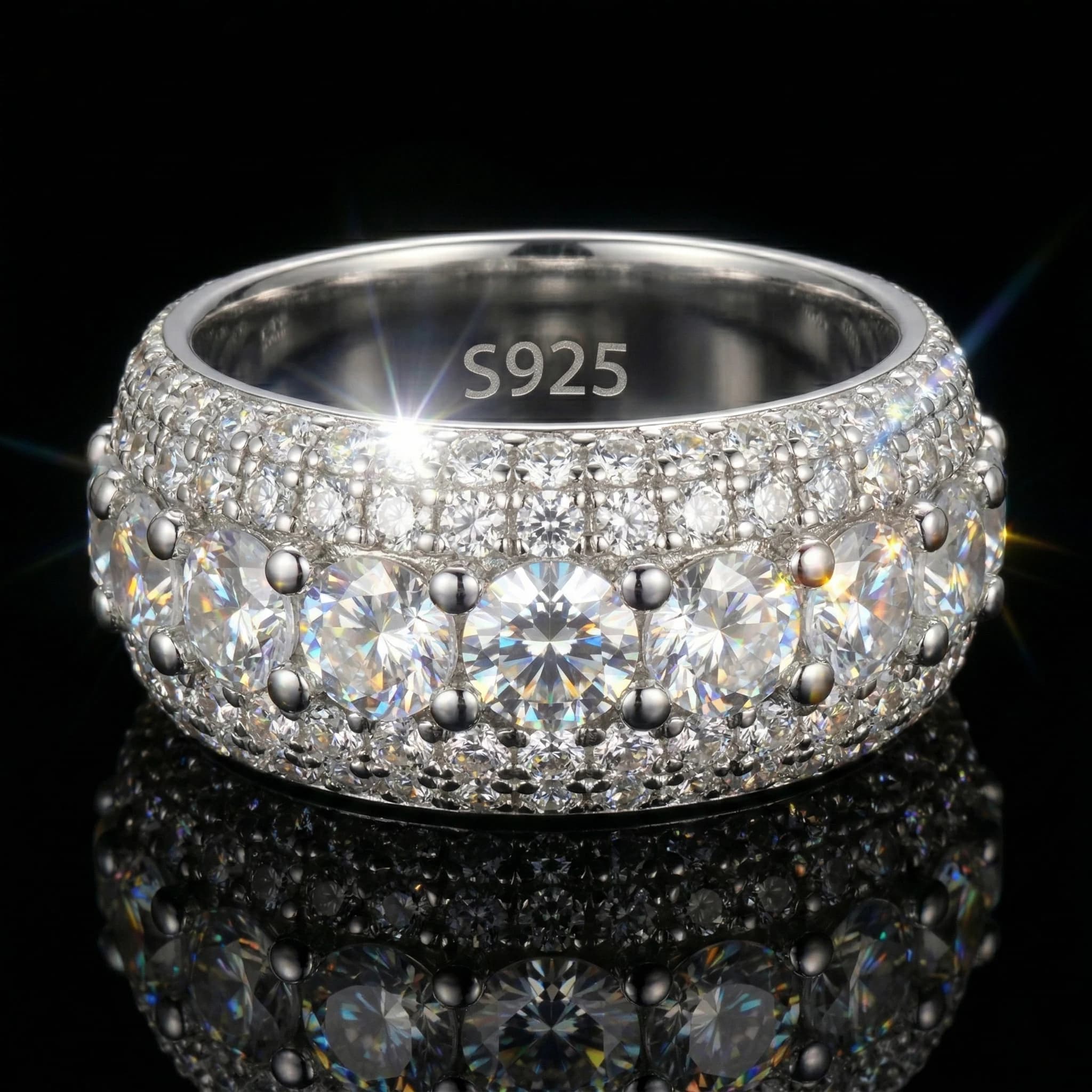 Moissanite Ring, 925 Sterling Silver, D Color VVS1, Heavy Full Pave, Unisex Everyday, Couple Ring, With Certificate