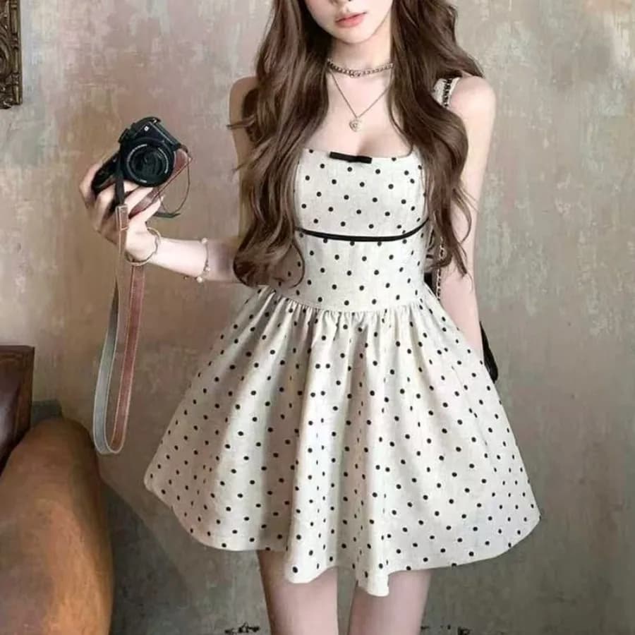 【Nuovo stile】Abito da compleanno di alta gamma in stile francese, abito da ragazza ricca, abito con bretelle a pois ondulati, abito estivo da donna