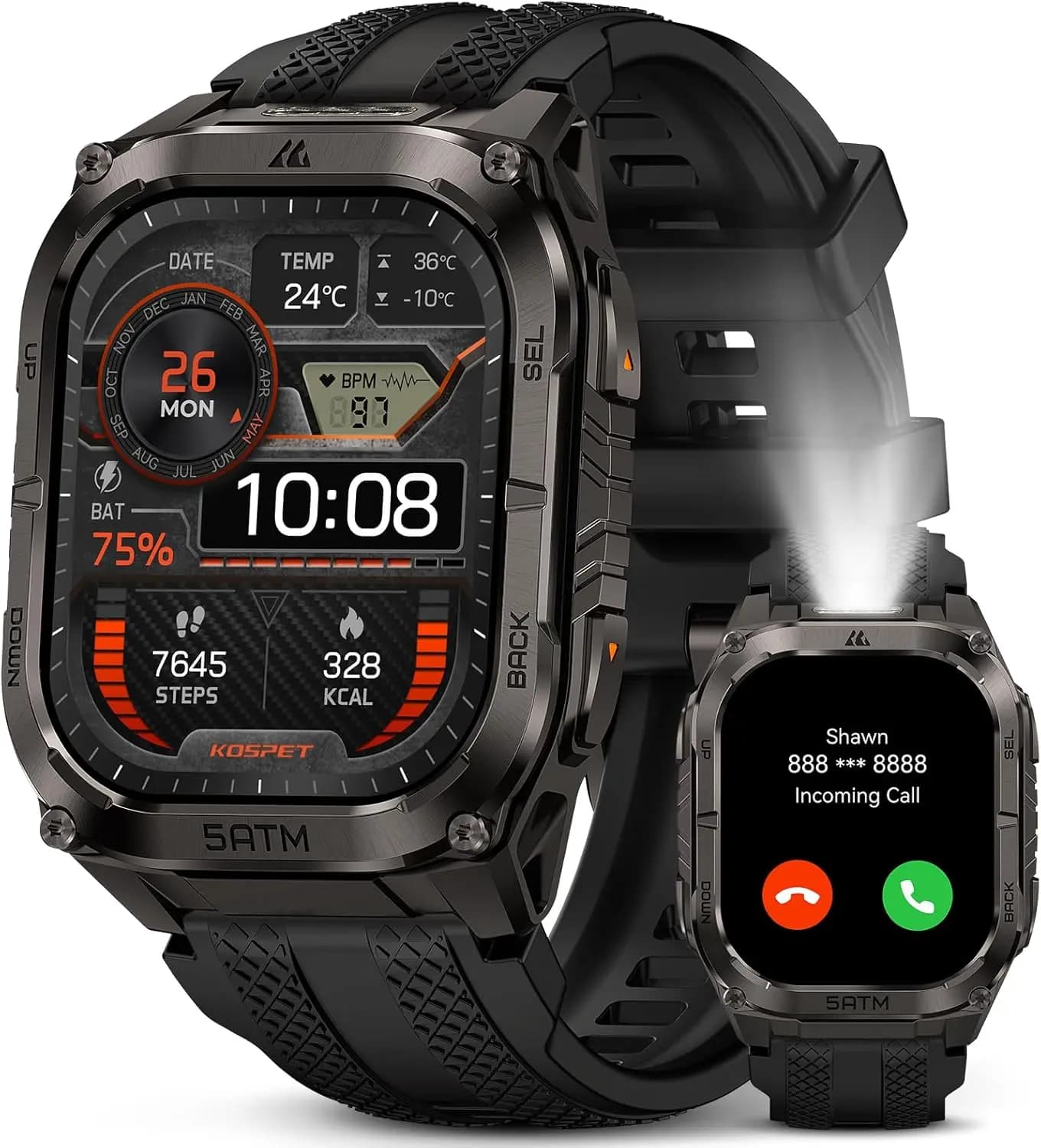 Smartwatch da Esterno con GPS, Display AMOLED da 1,96 Pollici, Torcia LED e Walkie-Talkie, Lunga Durata della Batteria, Impermeabile