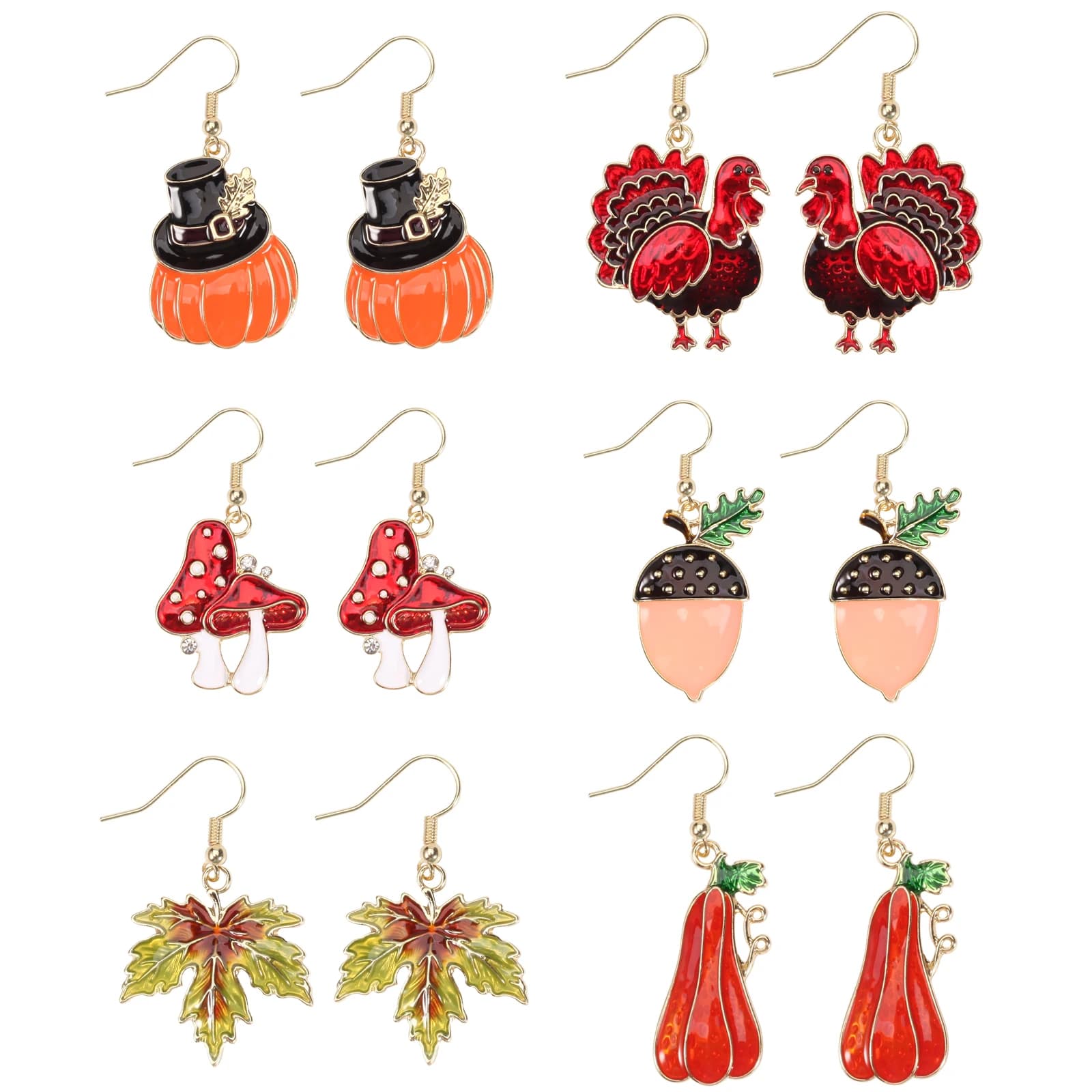 Thanksgiving earrings turkey Autumn maple leaf pumpkin hat mushroom nuts corn earrings for women girls