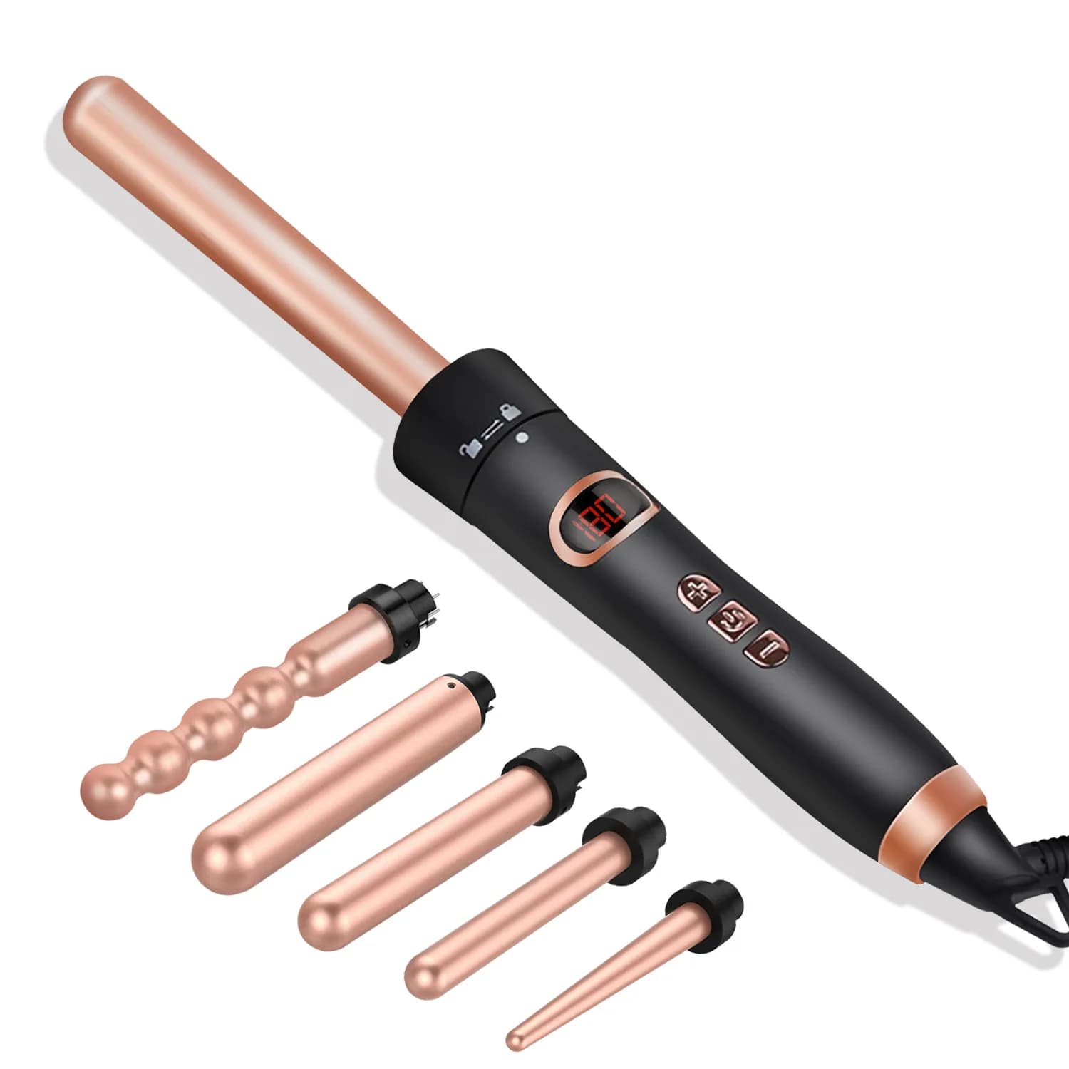 Five-in-one Multifunction Iron with Belt Clip, Interchangeable Ceramic Tube, Hair Plate
