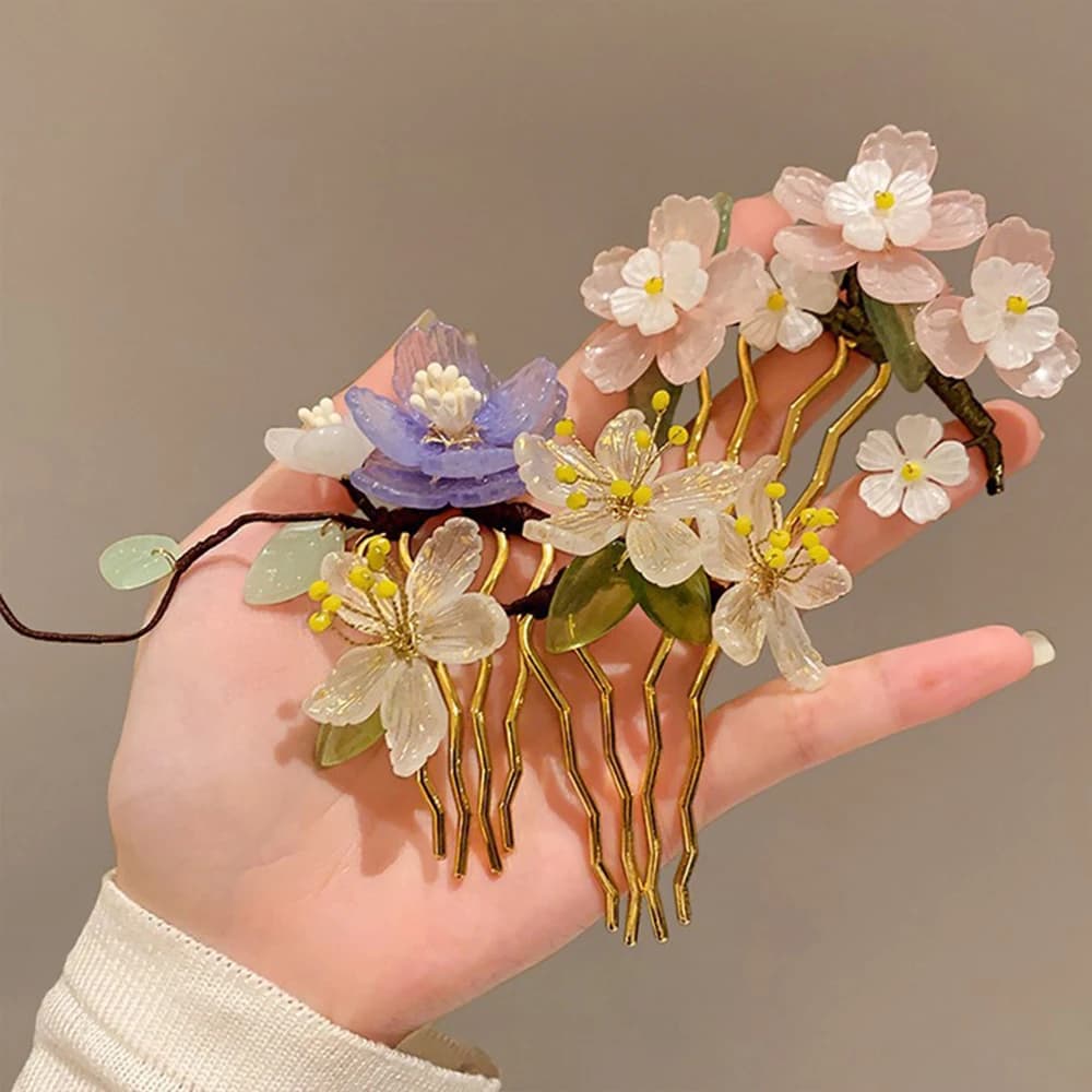 Pettine per capelli con perle Panino in stile cinese Fiore Bastone per capelli a forma di U Forcina per capelli da donna Forcella per capelli in metallo Nappa Accessori per capelli per ragazze Copricapo