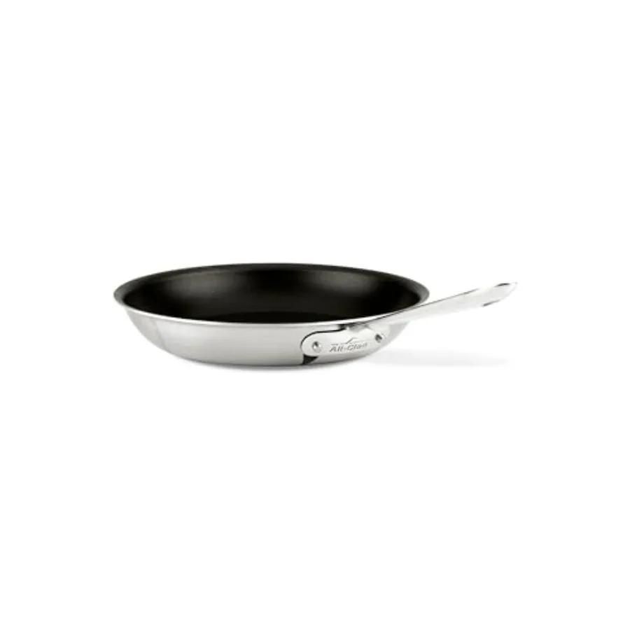 Padella antiaderente professionale D5 da 10 pollici in acciaio inossidabile spazzolato, padella in acciaio inossidabile a 5 strati, adatta per induzione e forno, resistente al calore fino a 500°F, Panc