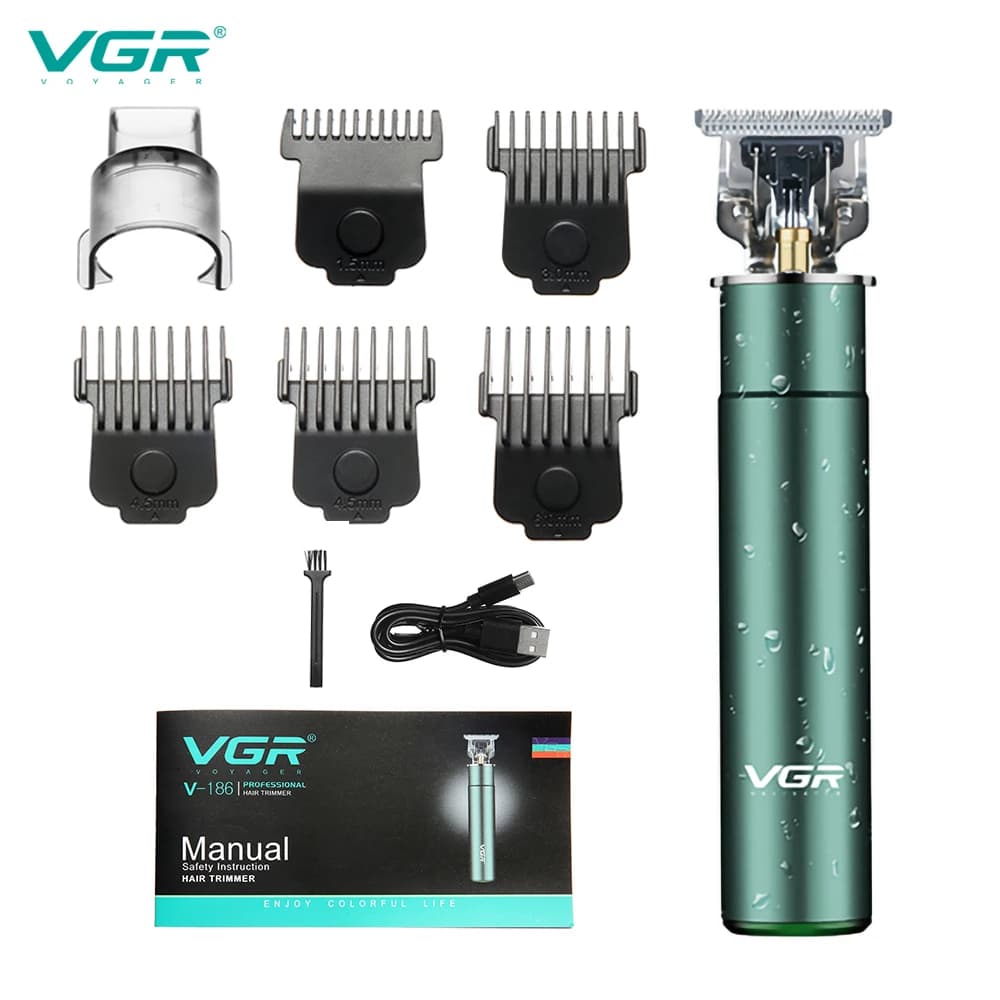 VGR 186 Haircuts Barbiere Professional Personal Care Rechargeable Electrical Engraving T-shaped USB Metal Washing Machine VGR