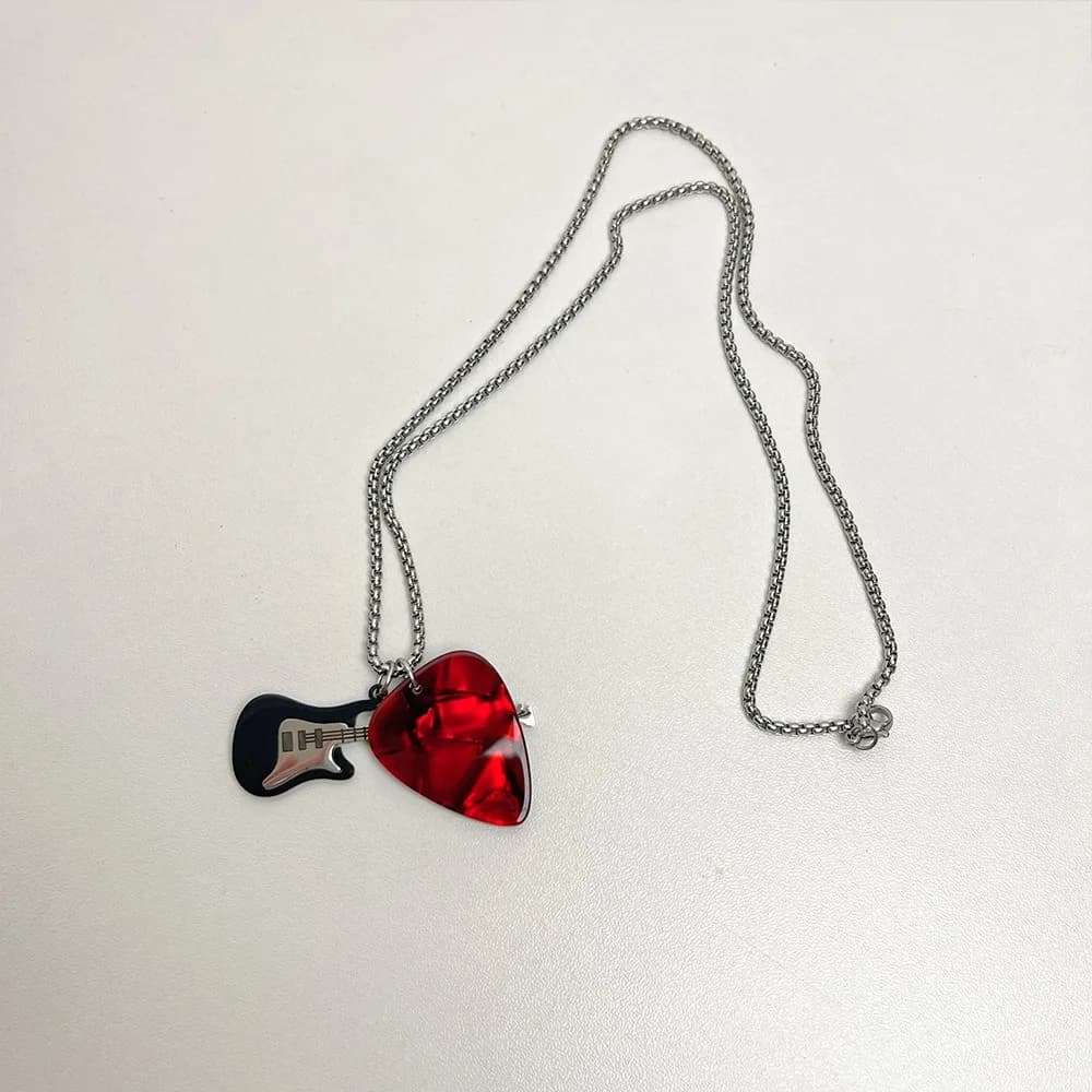 Collana con Ciondolo Plettro per Chitarra Hip-hop in Acciaio al Titanio, Girocollo Punk con Chitarra, Collana Trendy Vintage con Chitarra Elettrica, Unisex
