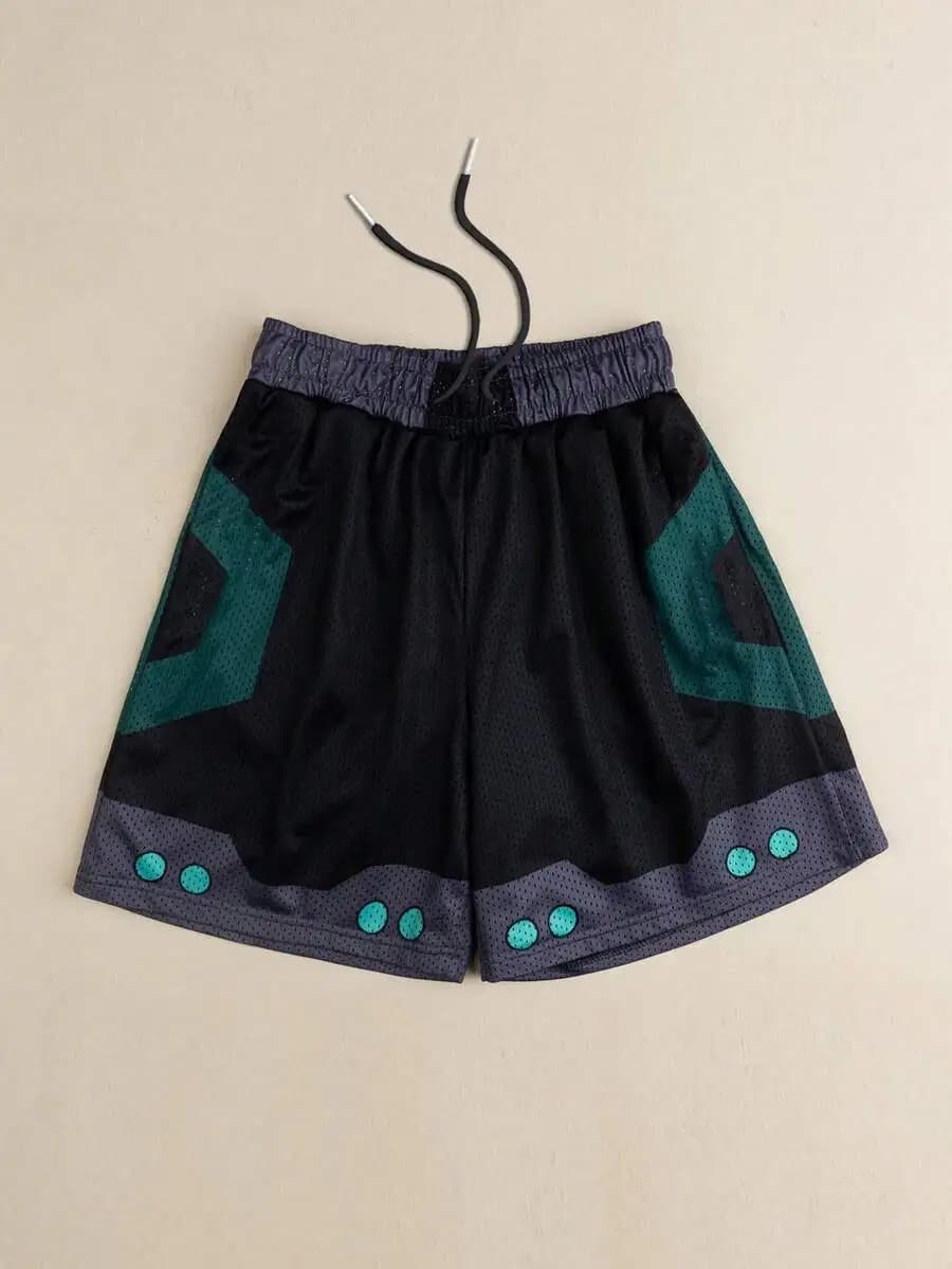 Mens Geometric Print Mesh Shorts Casual Drawstring Waist Loose Fit