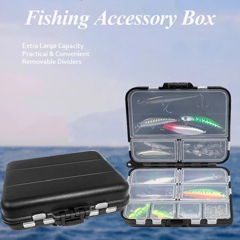 Scatola da pesca Organizzatore di plastica portatile per strumenti di cancelleria Coperchio trasparente Custodia per accessori per attrezzi da pesca multifunzione