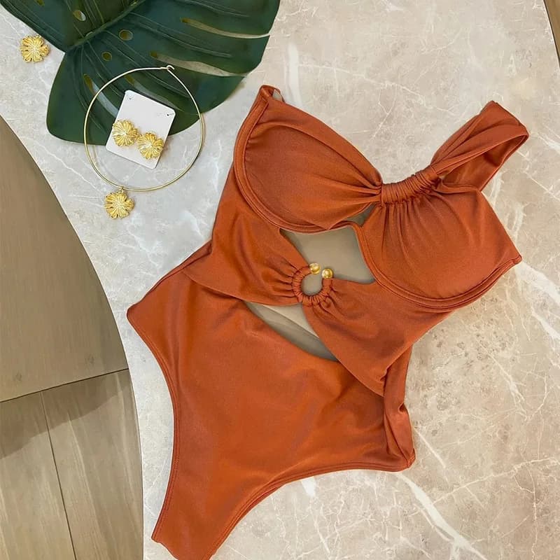 One Shoulder Swimsuit Women Swimwear 2025 Sexy Bikinis Female Biquini Hollowen Swim Suits Cut Out Bodysuit Bathingsuit Beachwear