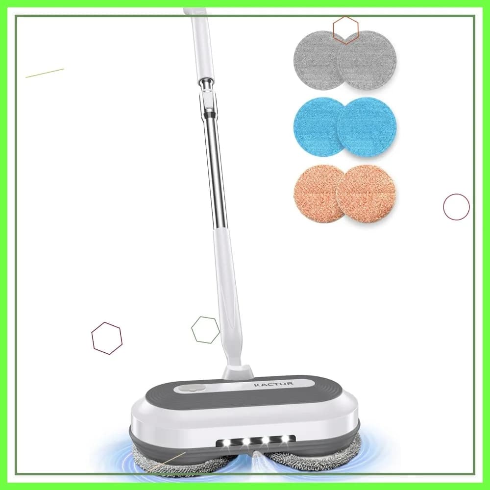 Mop Elettrico Senza Fili con Spruzzatore d'Acqua, Luce LED, 50 Minuti di Autonomia, Asta Regolabile per Pulizia Multi-Superficie