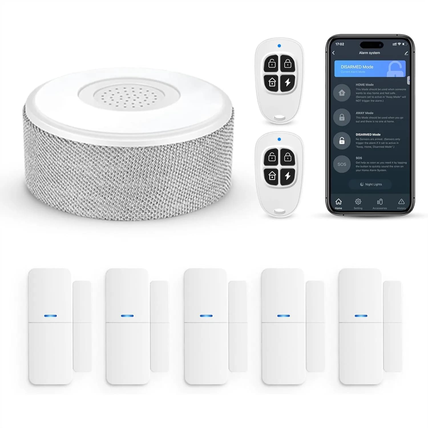 Sistema di allarme per porta con WiFi, sicurezza domestica fai-da-te, avvisi tramite app, kit da 8 pezzi, compatibile con Alexa