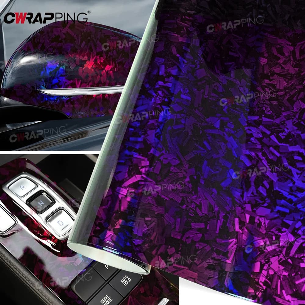 Adesivo per auto in fibra di carbonio forgiato in PET Vinile laser Viola lucido Adesivo per moto Involucro in vinile Pellicola per copertura corpo Accessori per auto