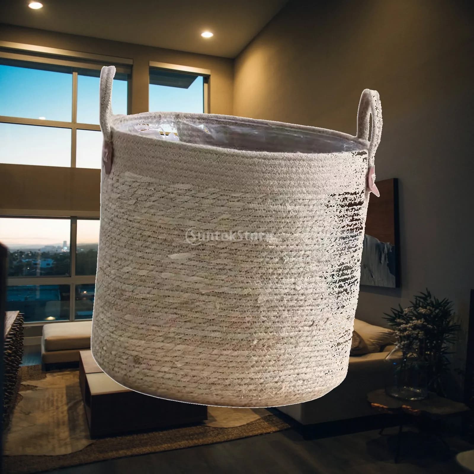 Woven Planter Basket Laundry Bag Crafts Portable Sundries Organizer Decorative Planter Container for Flower Plant Indoor Outdoor