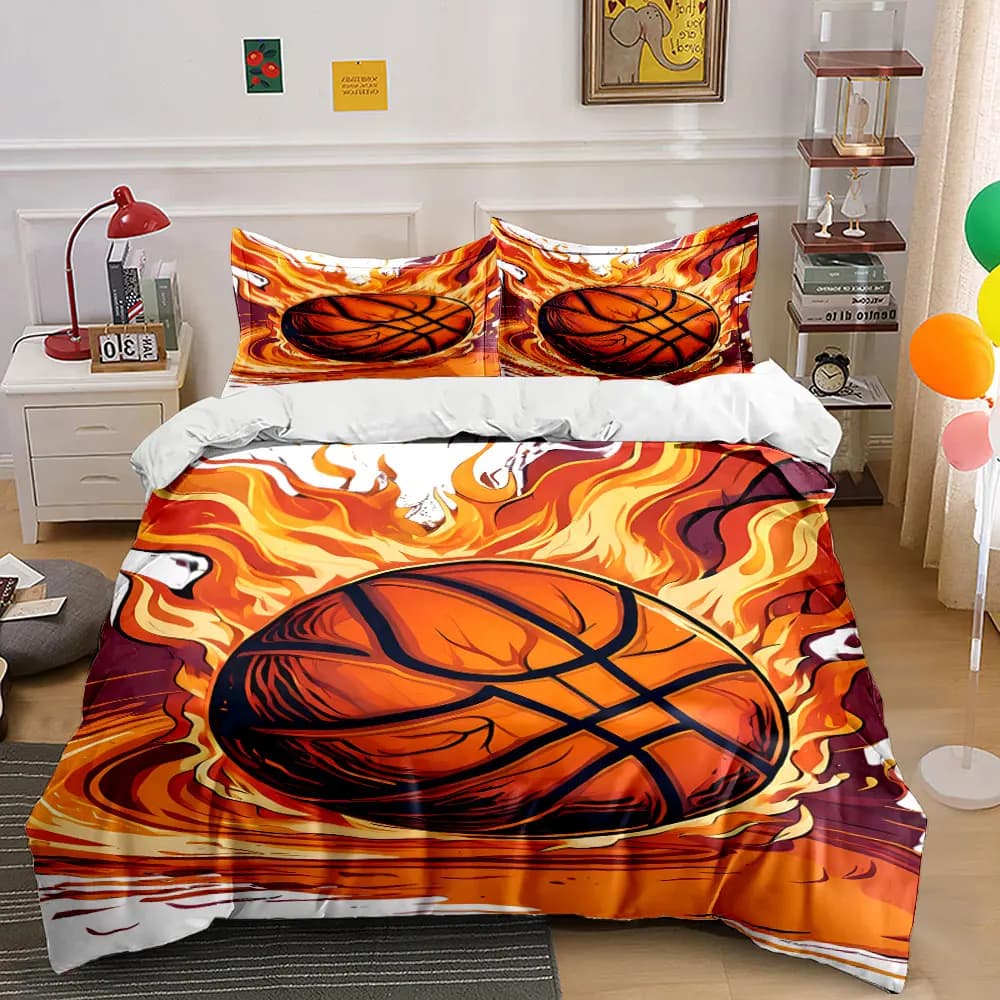 "Basketball Fire Theme Decor Set" Bedding Set with 1 Duvet Cover 2 Pillowcases Single Double King Queen, Gift