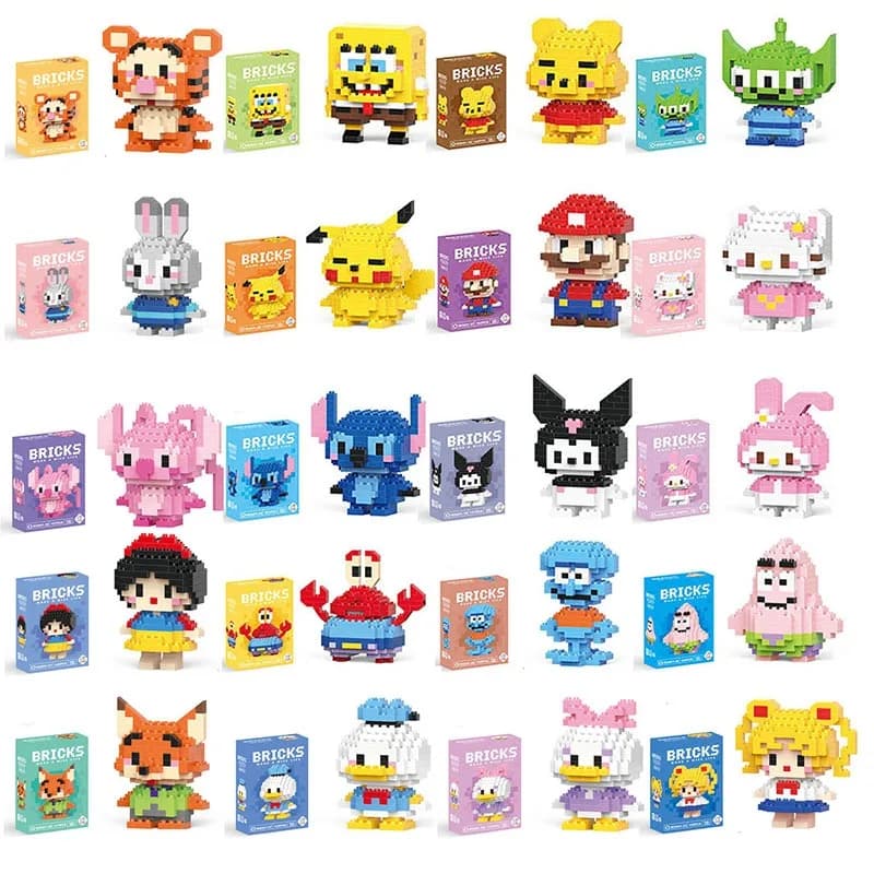 Disney Sanrio Building Block Toys Personaggi dei cartoni animati Stitch, Mario Katie Cat Costruzione di piccole particelle Giocattoli di assemblaggio all'ingrosso